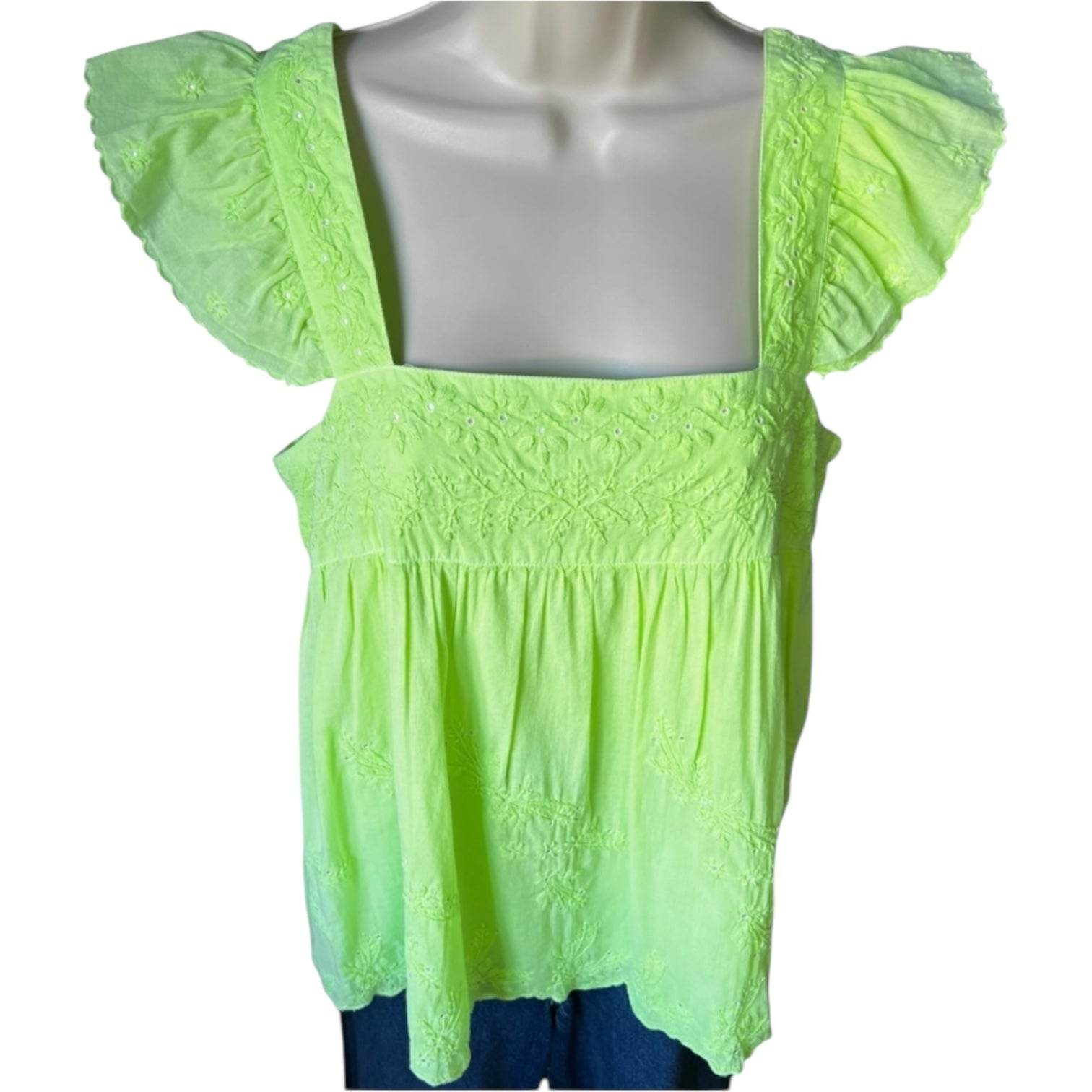 Juliet Dunn Neon Embroidered Babydoll Top – Scalloped Hem, Size 1 (UK8) – pre-loved