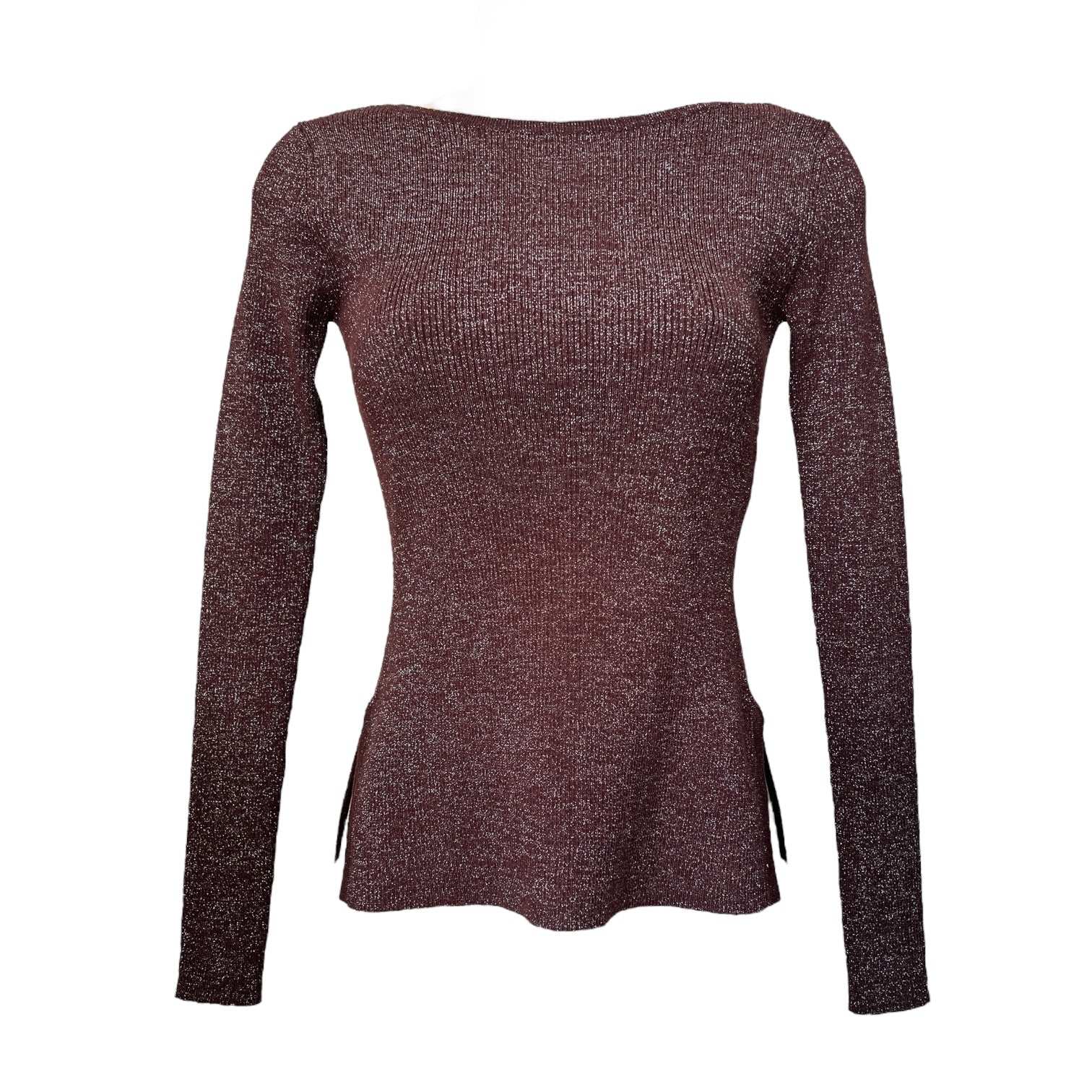 MaxMara Favella Ribbed Knit Jumper – Wine Metallic Thread, XS – pre-loved