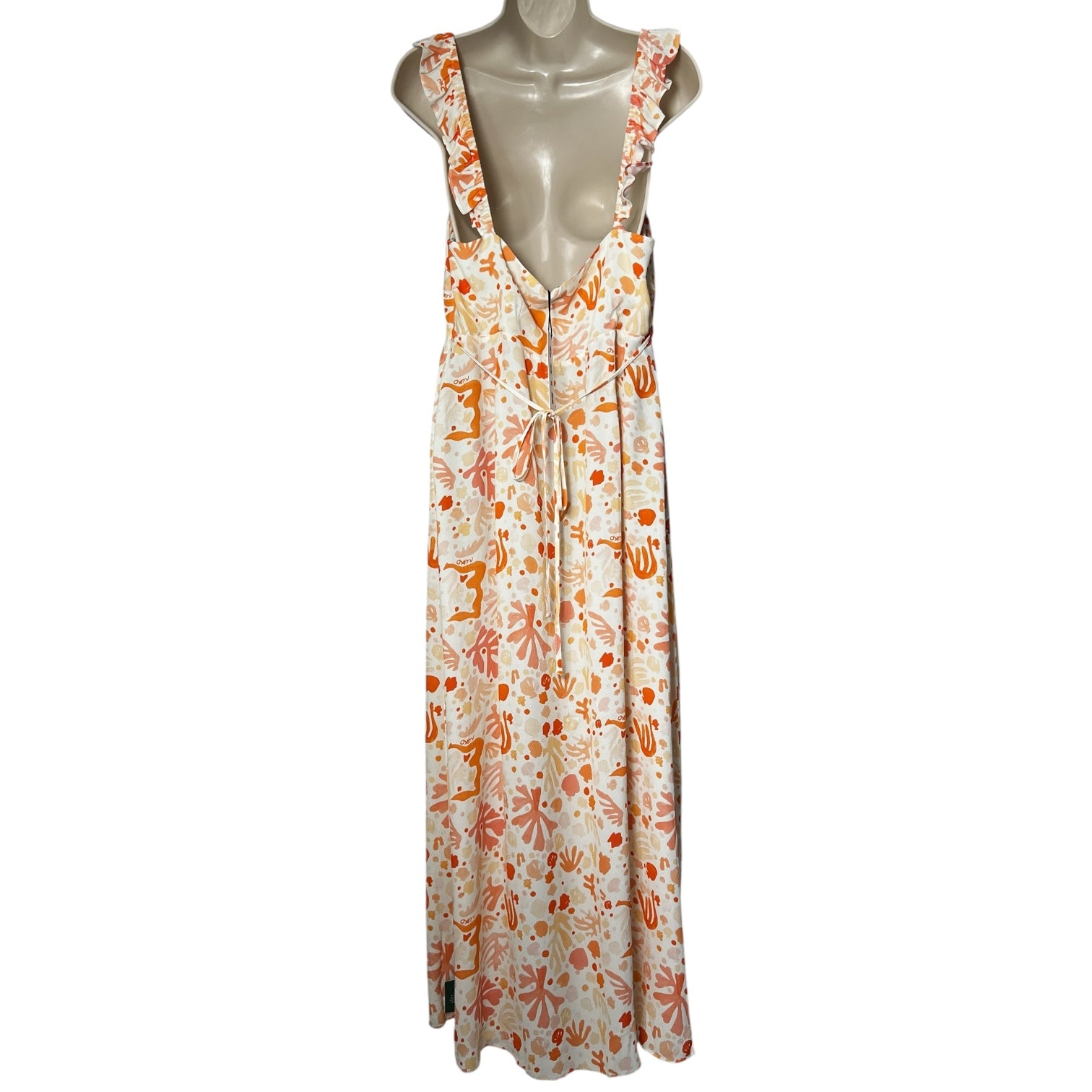 RIXO Cecile Maxi Dress – Ruffled Shell Print Crepe, Summer Wedding Guest Style, Size L – pre-loved