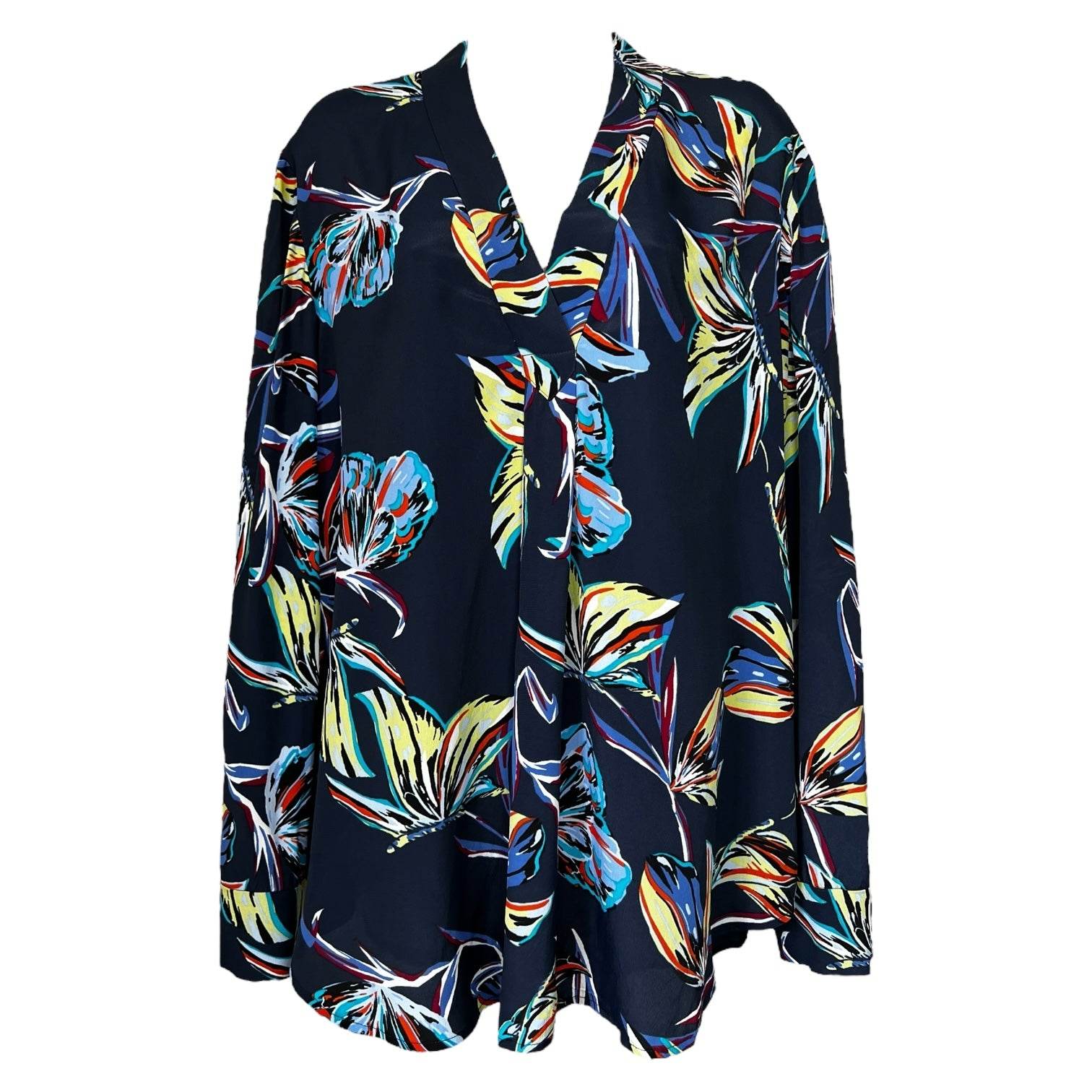 Diane Von Furstenberg Silk Butterfly Print Blouse – V Neck, US14 – pre-loved