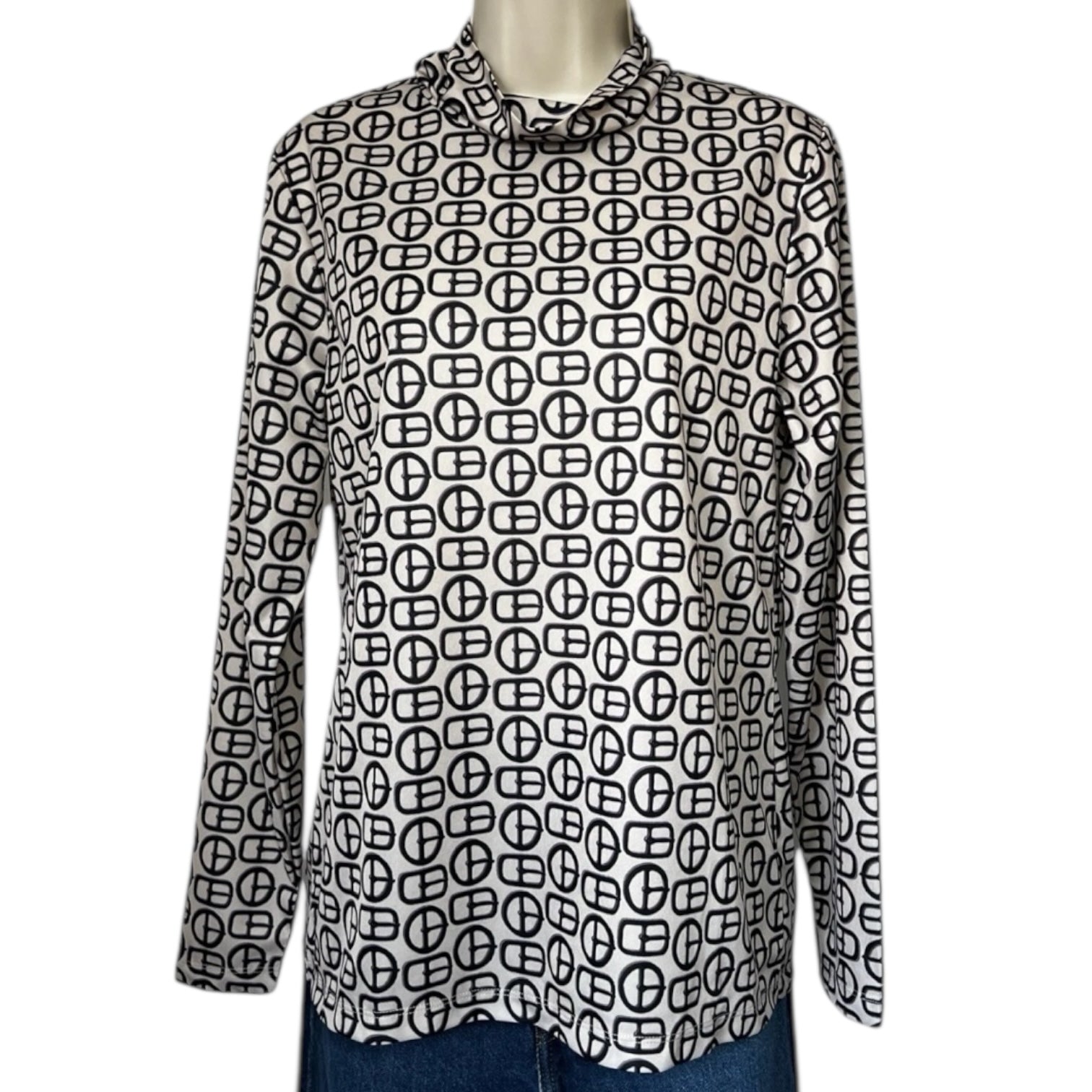 Alexa Chung Buckle Print Roll Neck Long Sleeve Top - L