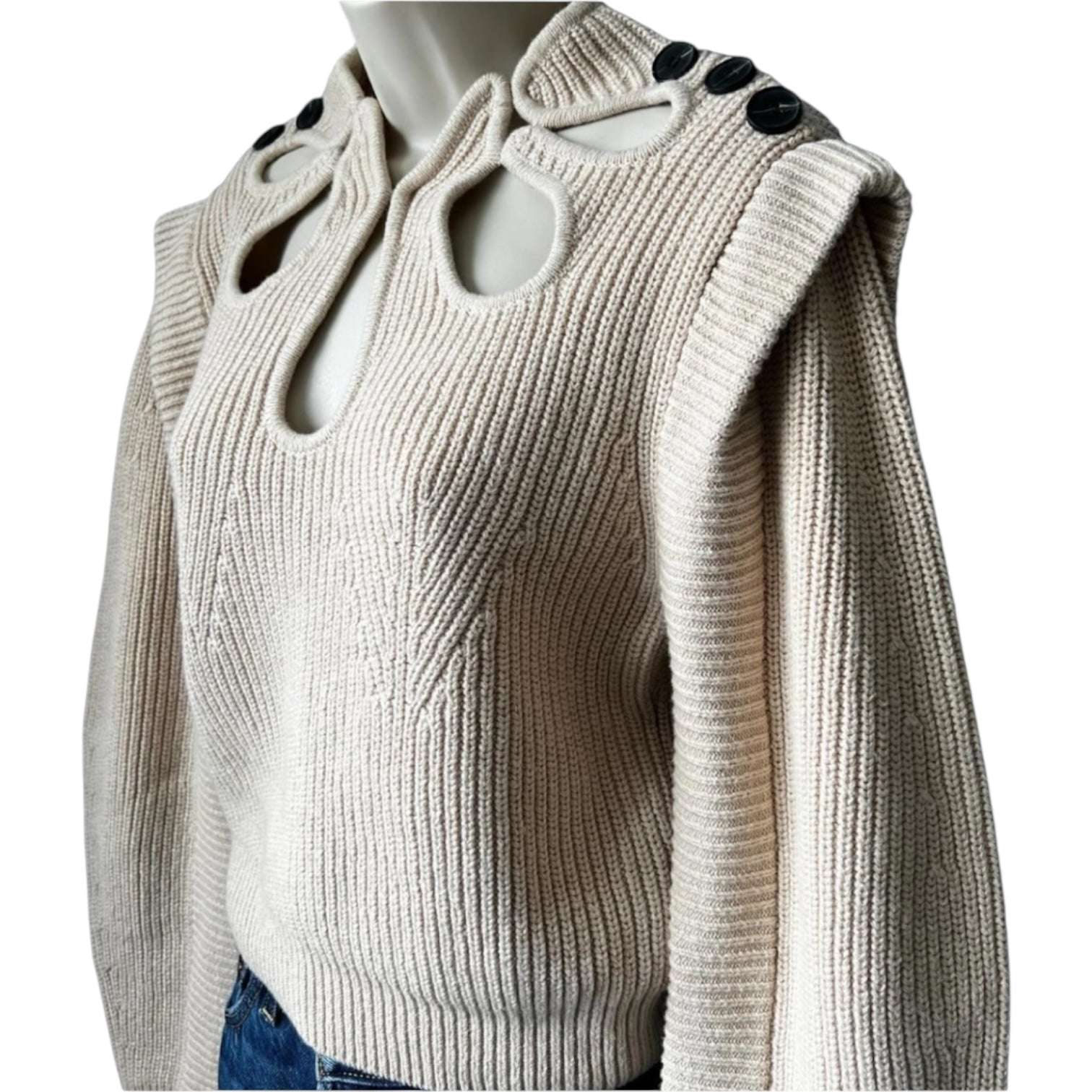 Self-Portrait Cut-Out Petal Knit Jumper – Cropped Style, Beige, Size L – pre-loved