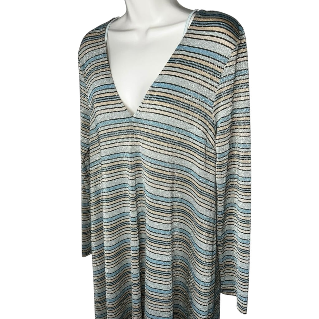 Stine Goya Metallic Stripe Relaxed Midi Dress – S