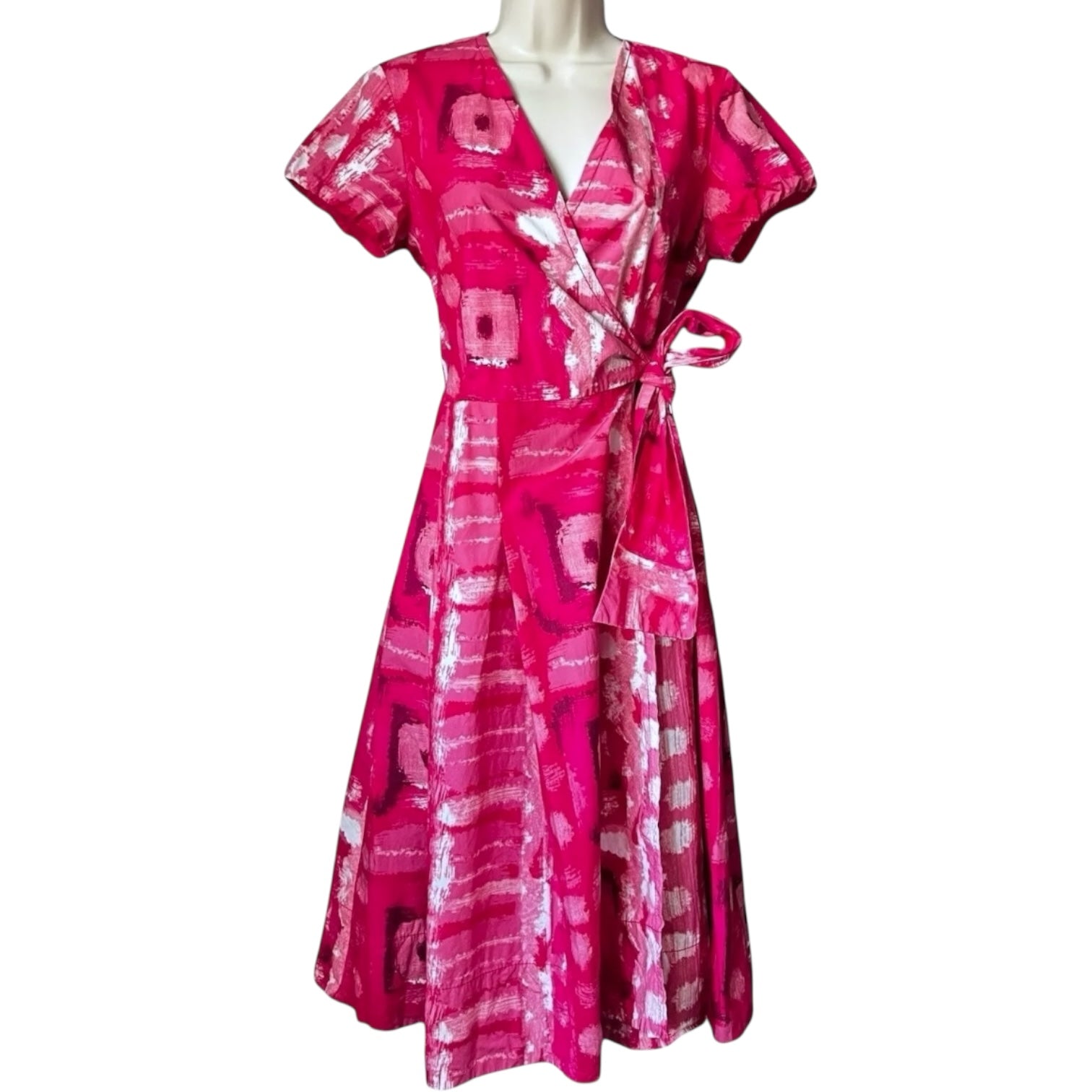 MaxMara Weekend Cotton Wrap Dress – Abstract Print, Flare Style, UK 10 – pre-loved