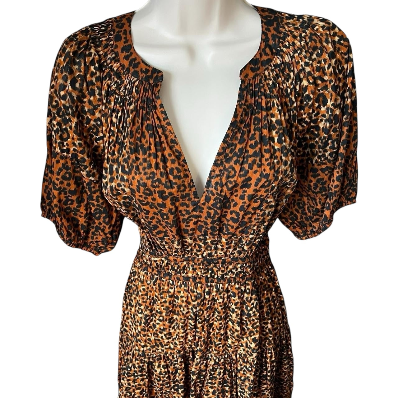 Ulla Johnson Mariana Leopard Print Tiered Cotton Mini Dress – US6