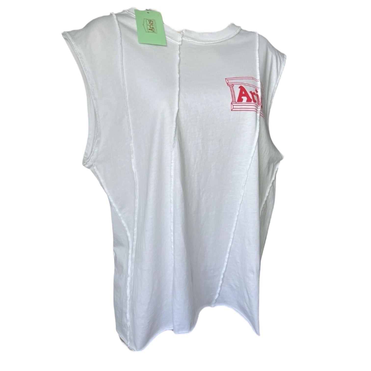 Aries Offset Vest – Deconstructed Temple Print Cotton Top, Size L