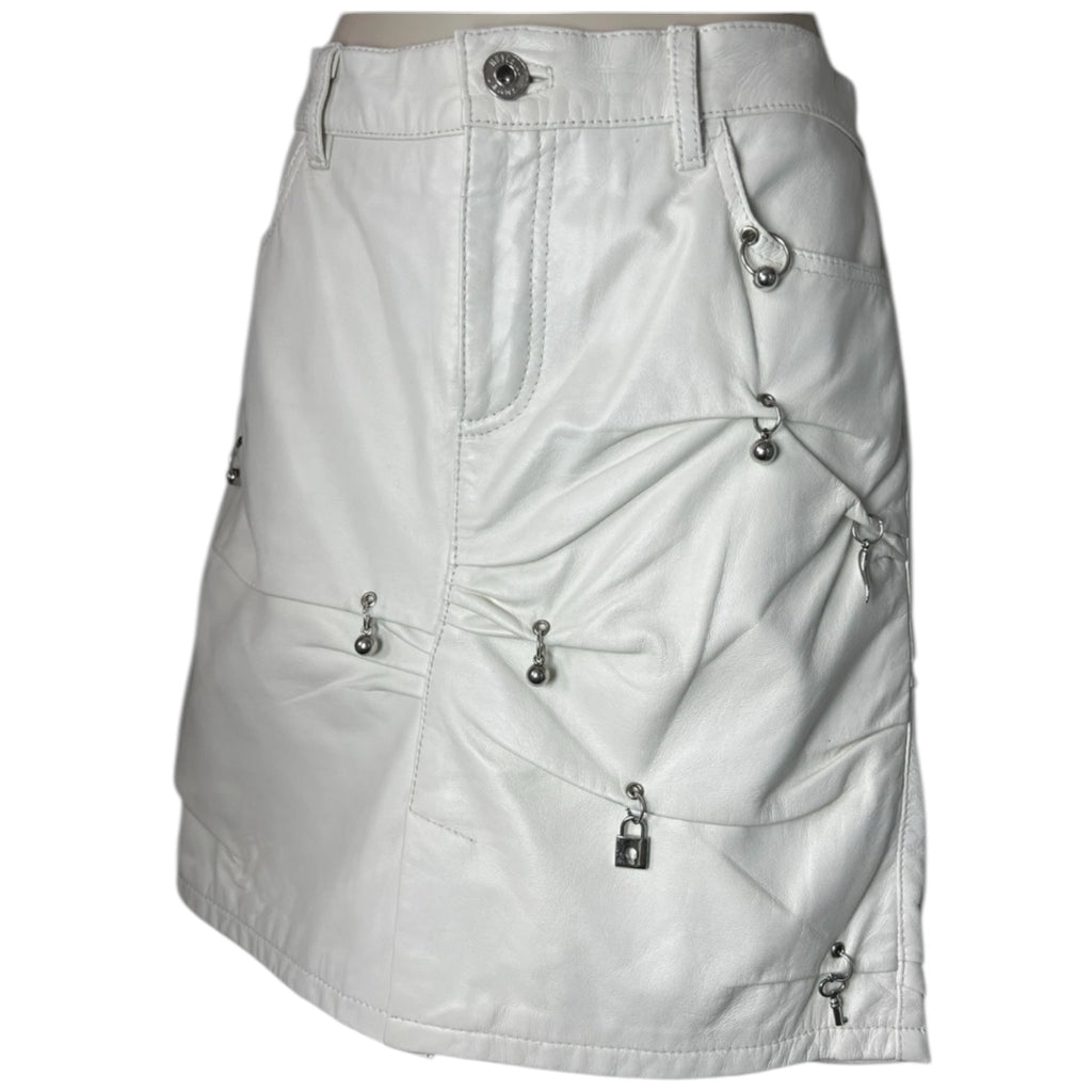 Vintage Moschino Leather Piercing Mini Skirt – White, UK10
