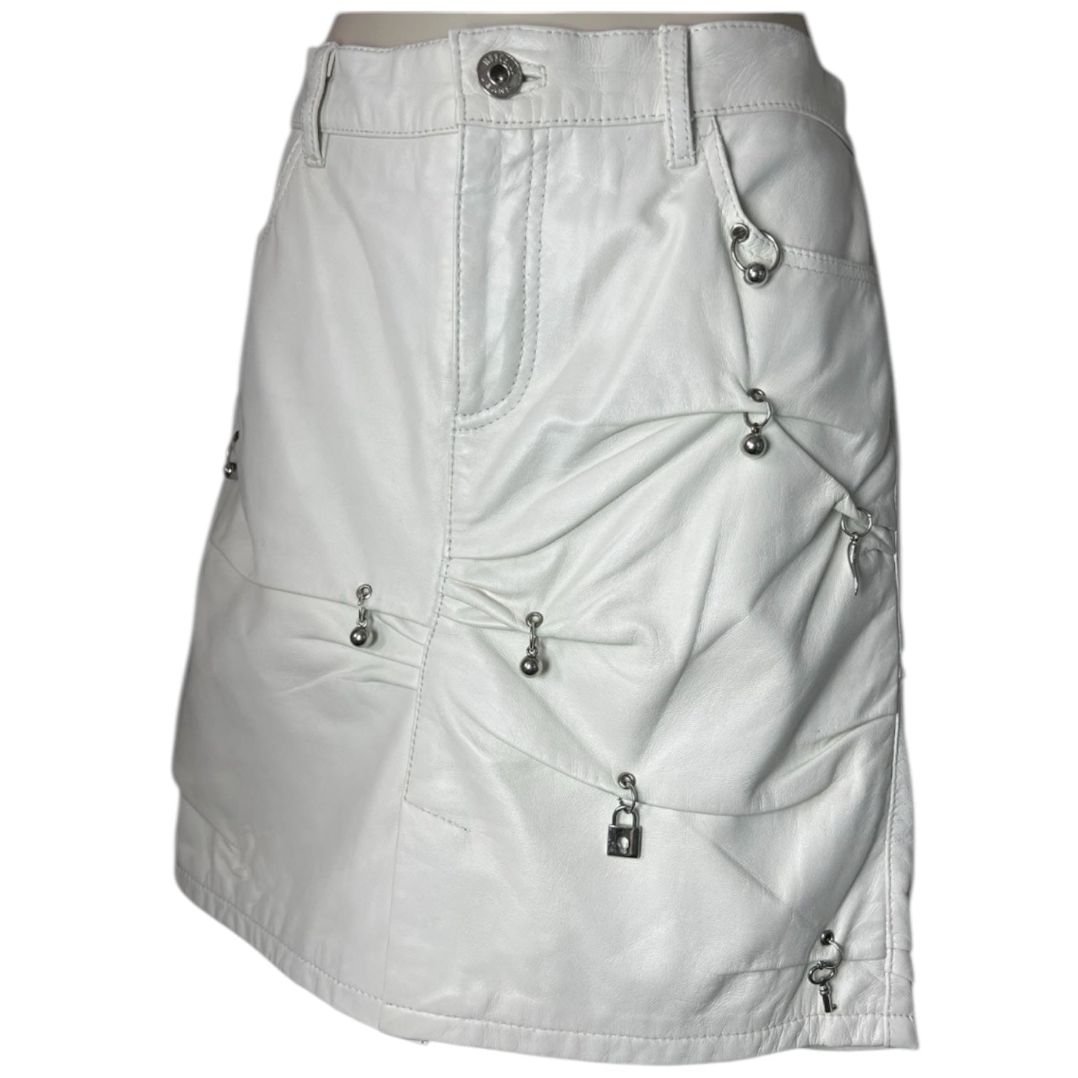Vintage Moschino Leather Piercing Mini Skirt – White, UK10