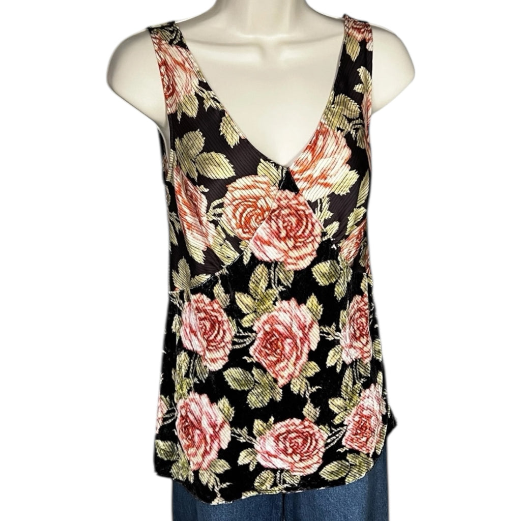 Paco Rabanne Sleeveless Velvet & Crepe Cami Top – Floral Print Blouse, FR36