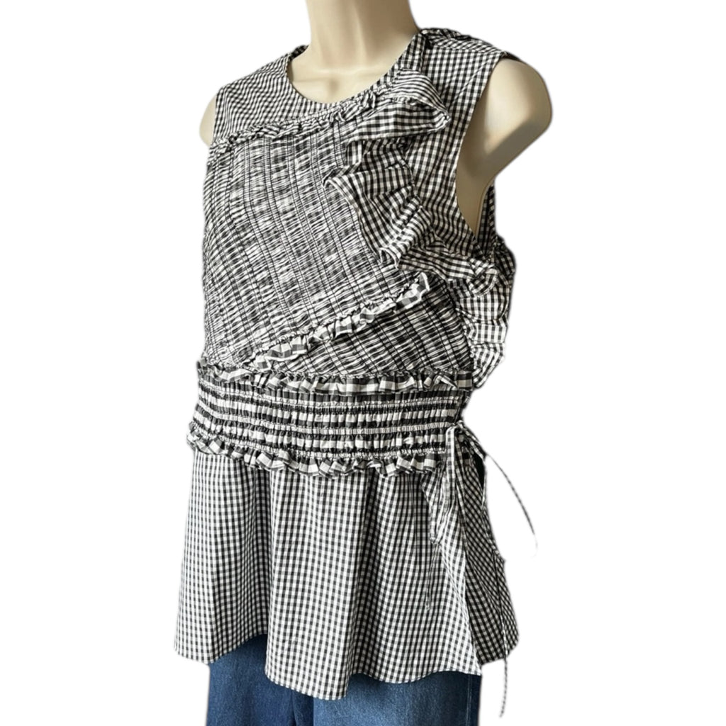 3.1 Phillip Lim Gingham Ruffle Peplum Sleeveless Top – US4