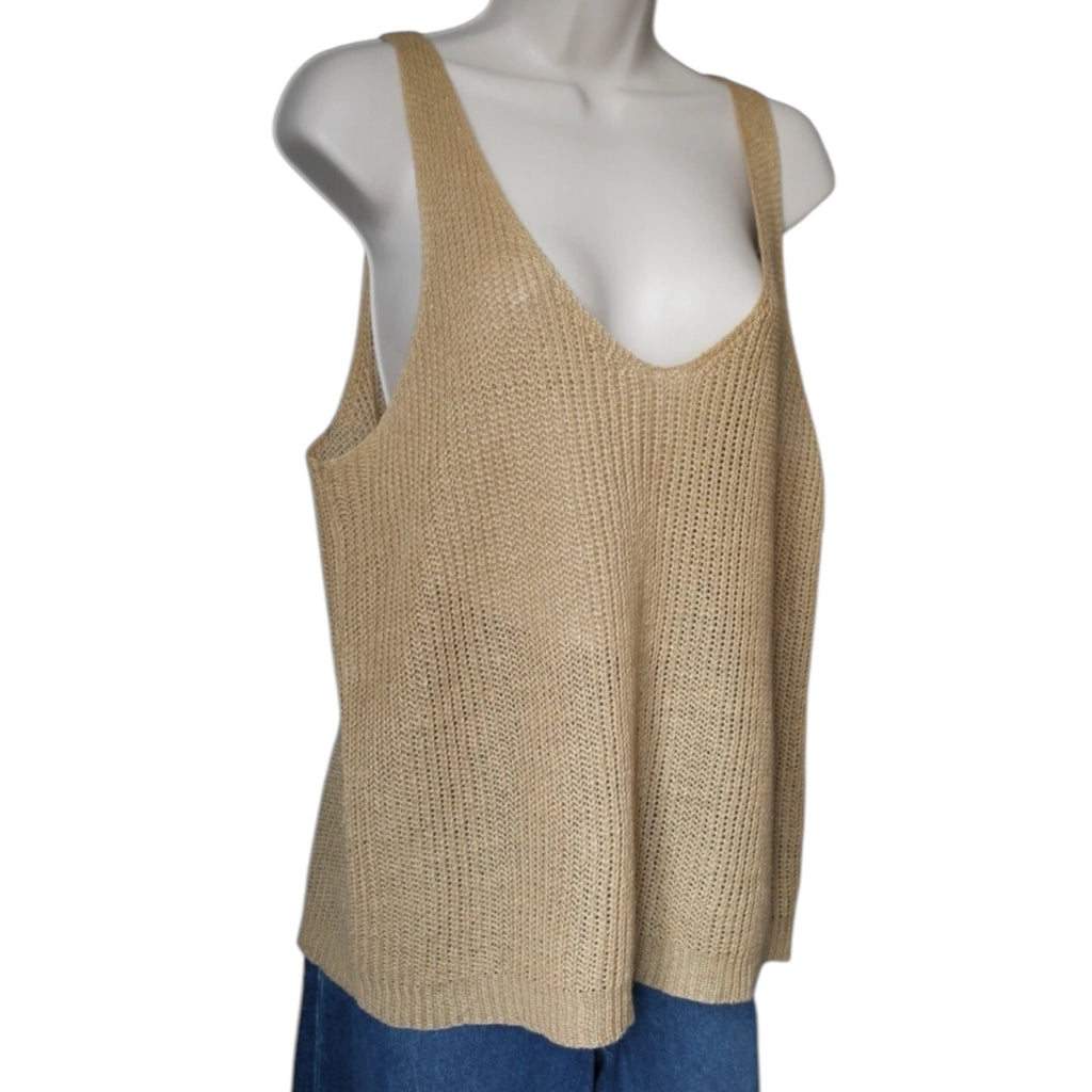 Nili Lotan “Nala” Linen Open-Knit Tank – Relaxed Sweater Top, L