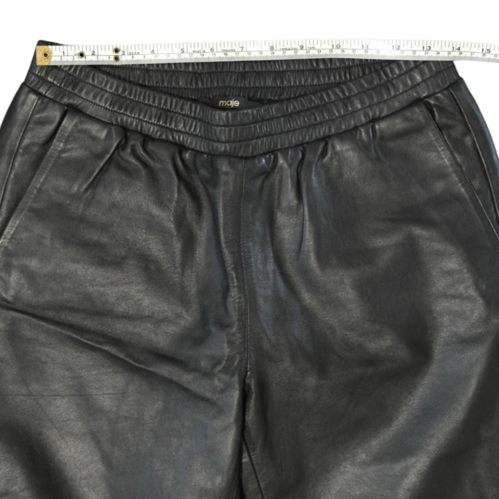 Maje Real Leather Pants Black Elastic Waist Stripe Joggers Trousers UK8 – pre-loved
