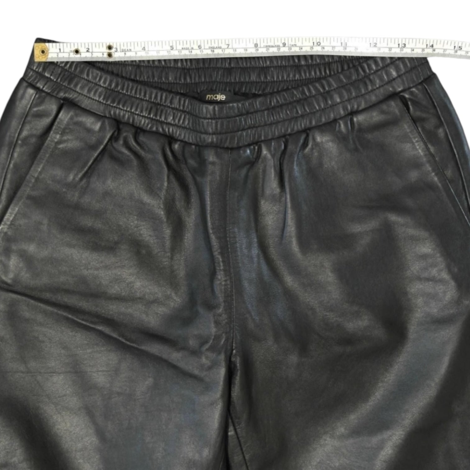 Maje Real Leather Pants Black Elastic Waist Stripe Joggers Trousers UK8 – pre-loved