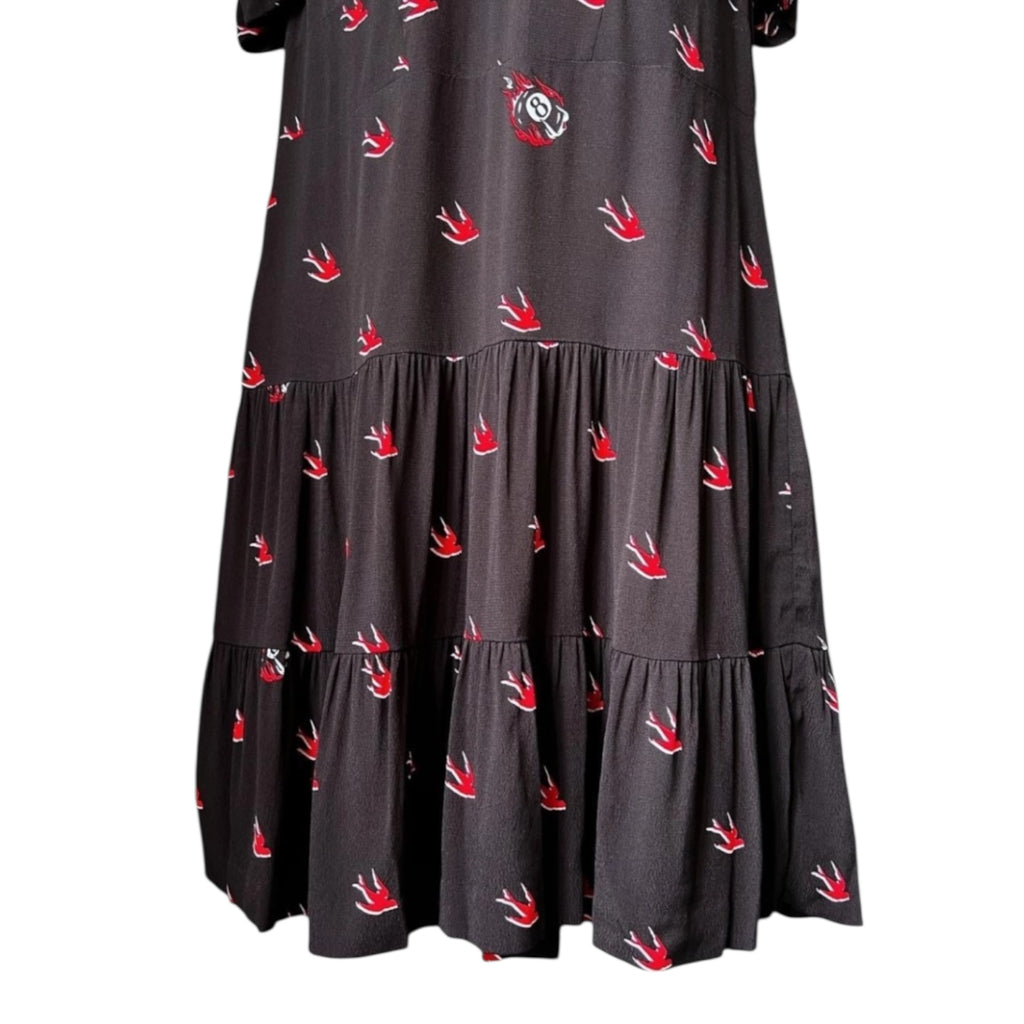 McQ Alexander McQueen Swallow Print Mini Dress – Black & Red, IT38 / UK6 – pre-loved