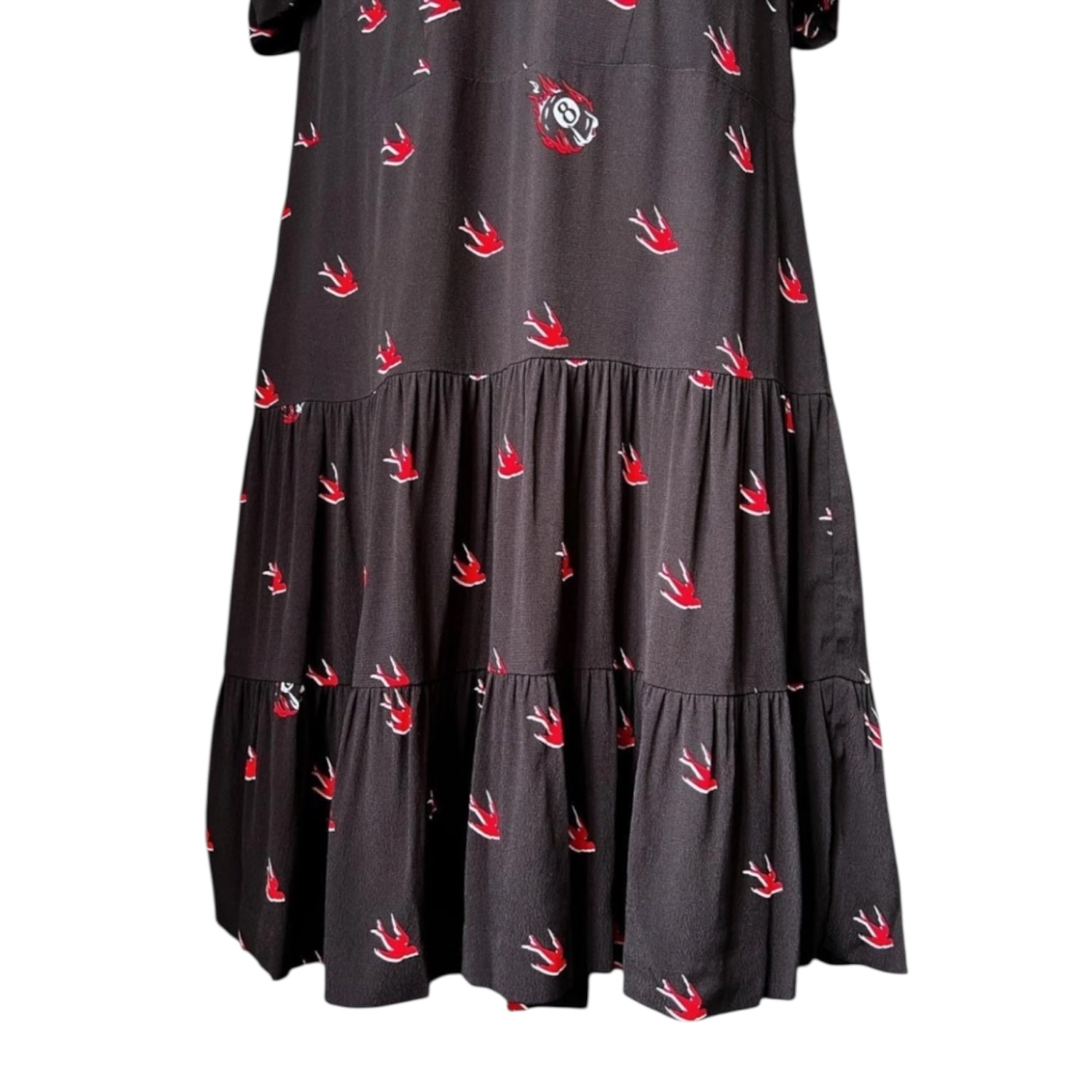 McQ Alexander McQueen Swallow Print Mini Dress – Black & Red, IT38 / UK6 – pre-loved