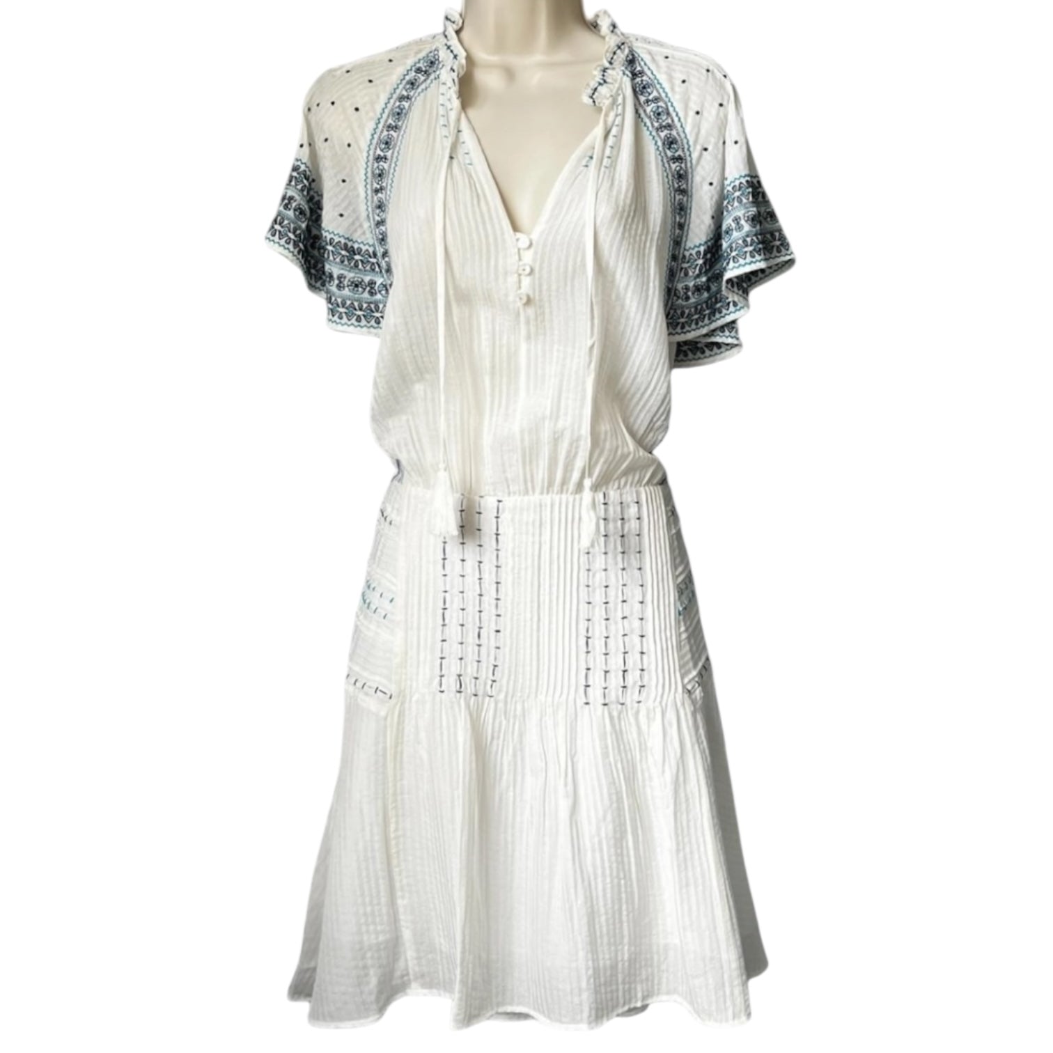 Veronica Beard Embroidered Silk-Cotton Mini Dress – White, US8 – pre-loved
