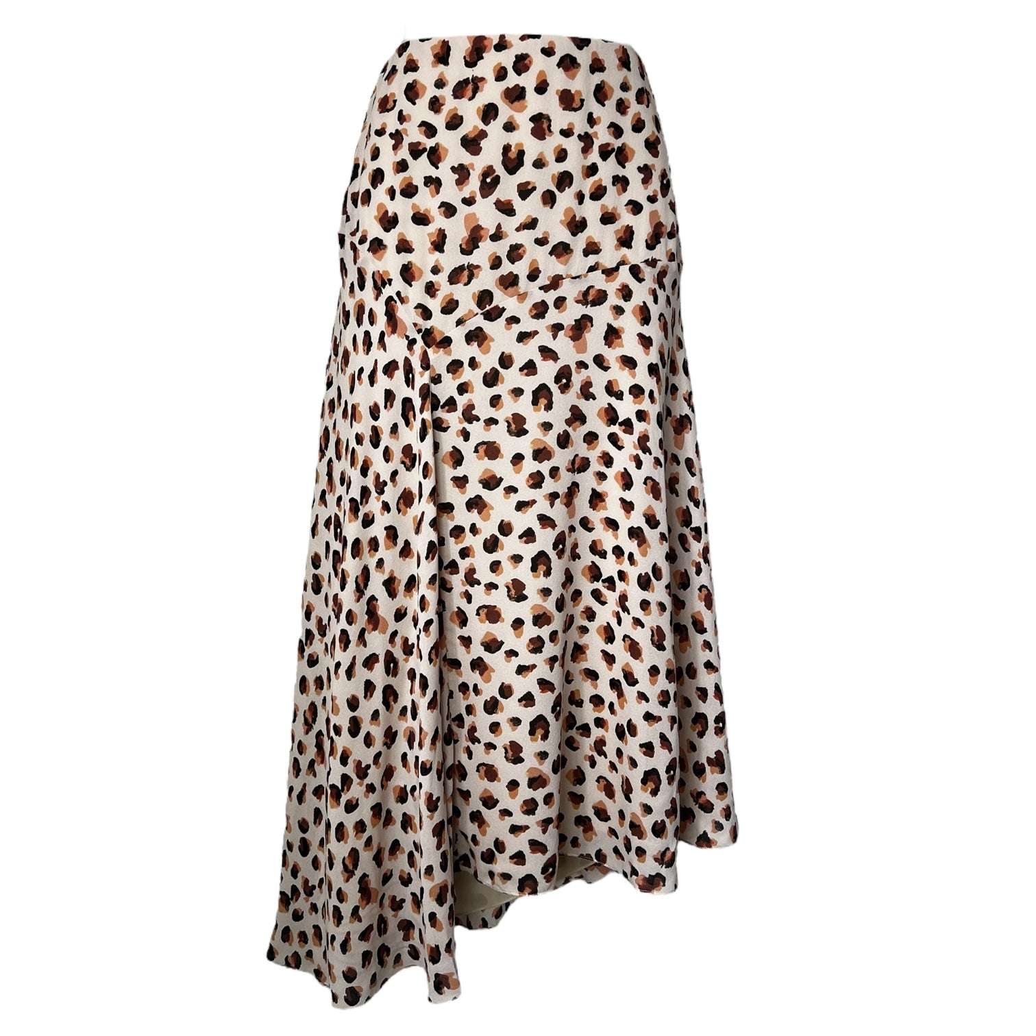 Theory Silk Midi Skirt – Asymmetrical Hem, Leopard Flora Print, US 2 – pre-loved