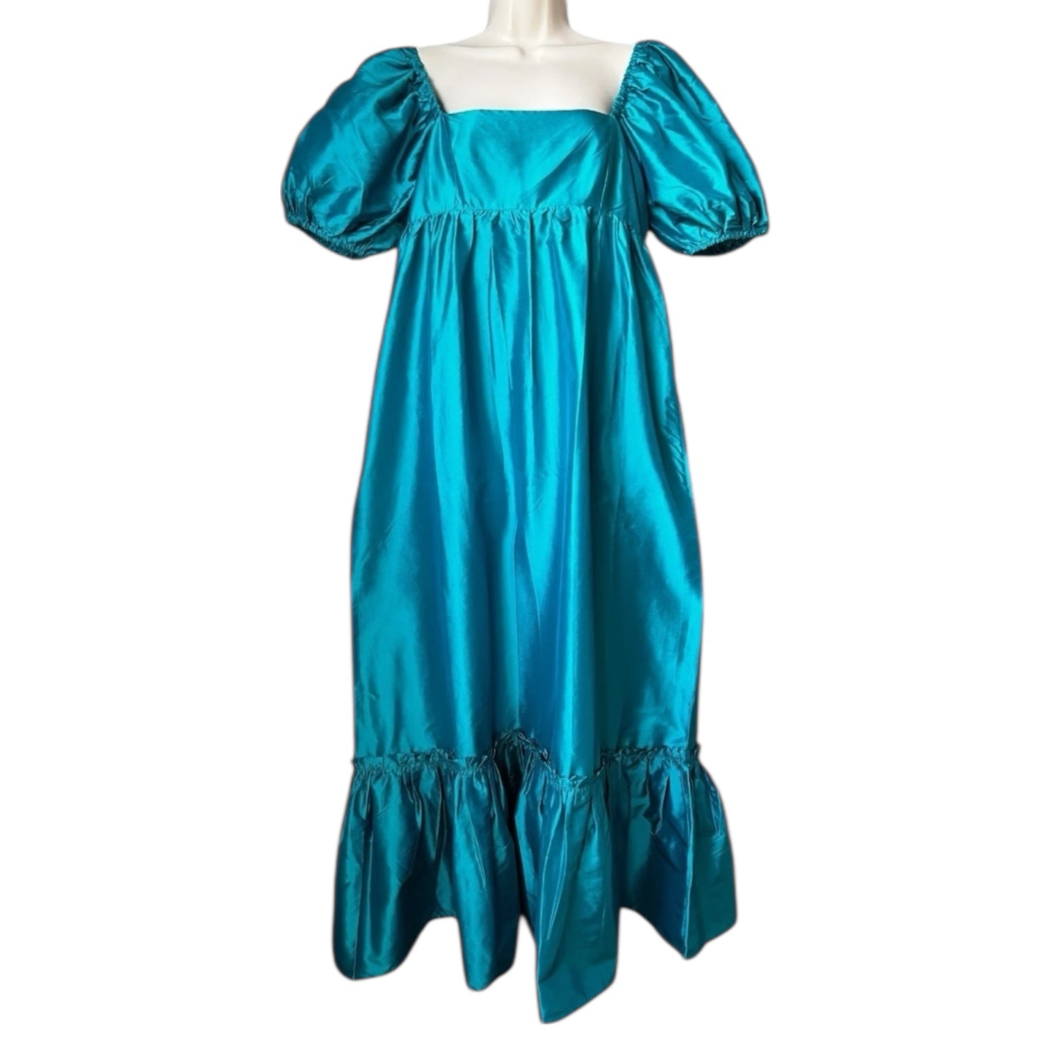 Pink City Prints Elizabeth Puff Sleeve Empire Waist Dress – Silk Taffeta, Midi, S