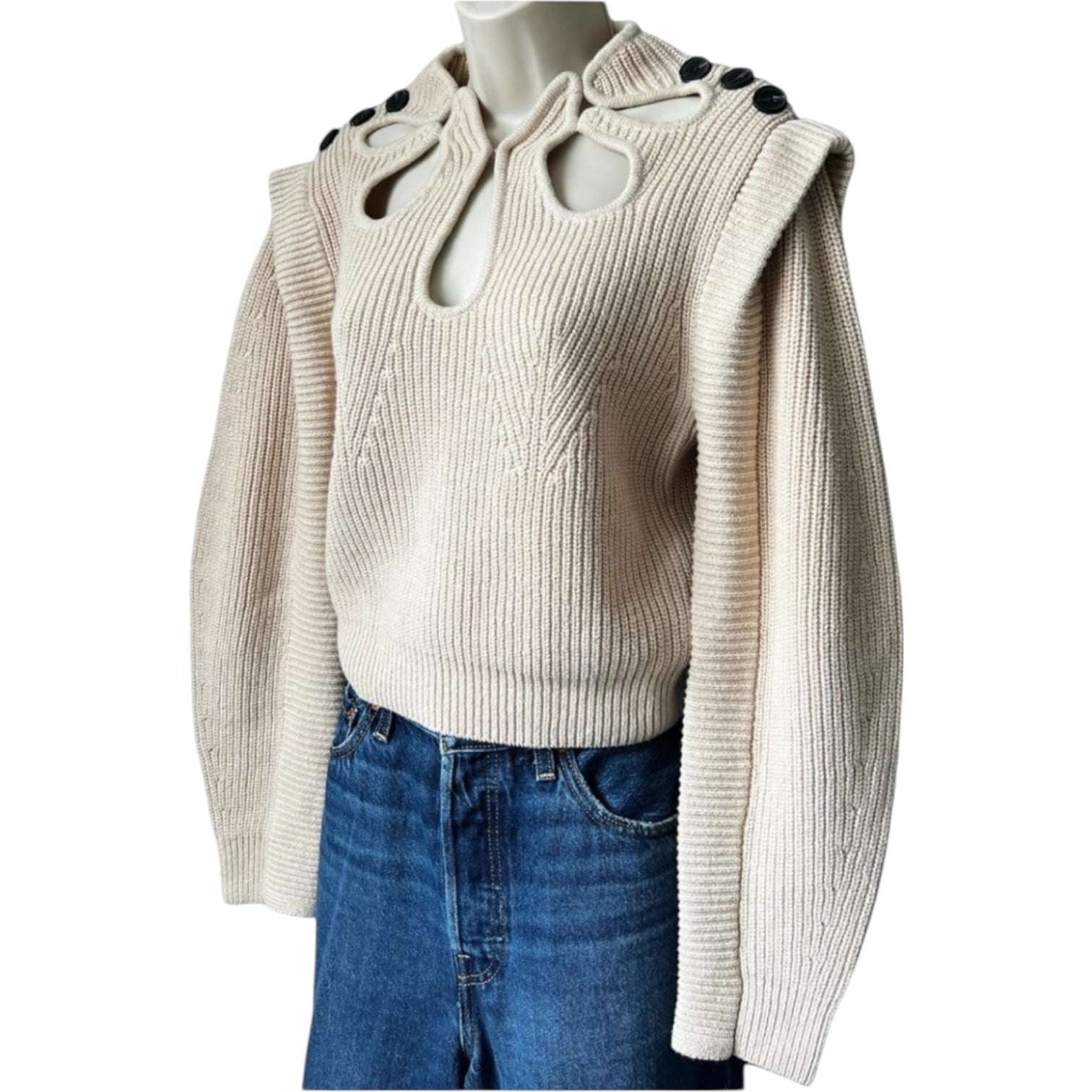 Self-Portrait Cut-Out Petal Knit Jumper – Cropped Style, Beige, Size L – pre-loved
