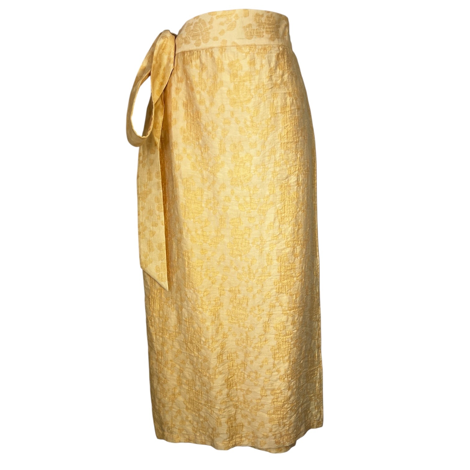 Usisi Sister Jasmine Wrap Skirt – Textured Linen Blend, Buttermilk Yellow Midi, Size S – pre-loved