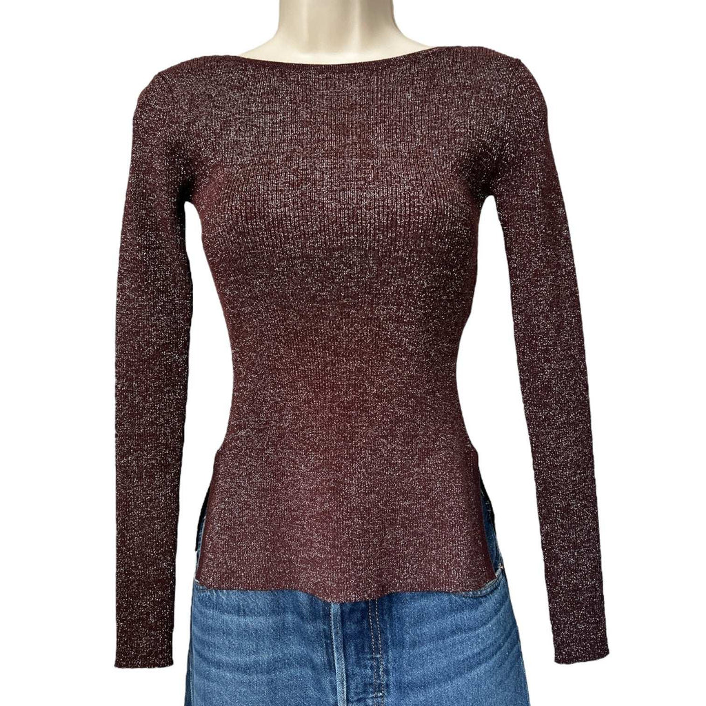 MaxMara Favella Ribbed Knit Jumper – Wine Metallic Thread, XS – pre-loved