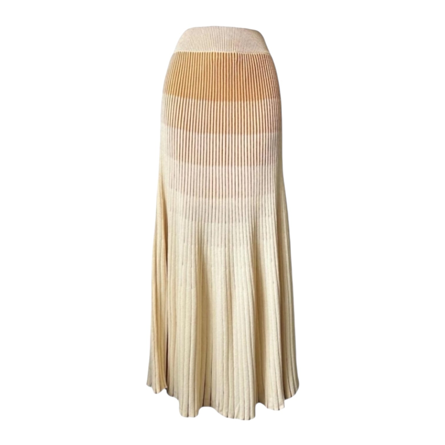 Nicholas Ribbed Knit Gradient Midi Skirt – Neutral Ombre Flare, Size XS – pre-loved