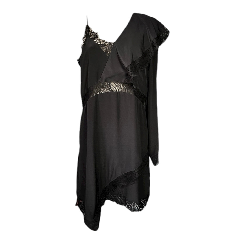 IRO Paris Silk One-Shoulder Lace Slip Mini Dress – Black, FR40