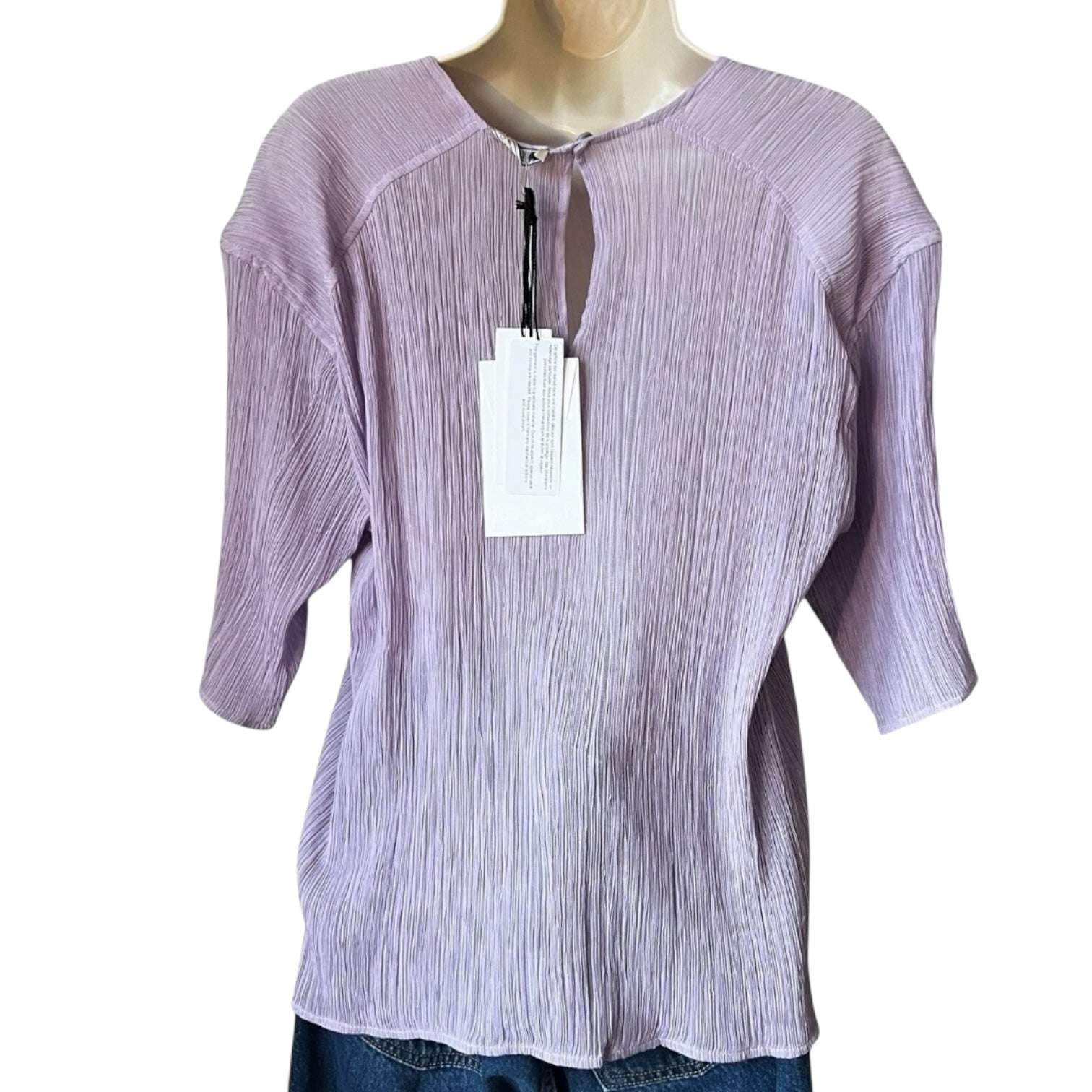 Nina Ricci Sheer Pleated Silk Top – Crinkled Gauze, Relaxed Fit, FR 36 – pre-loved