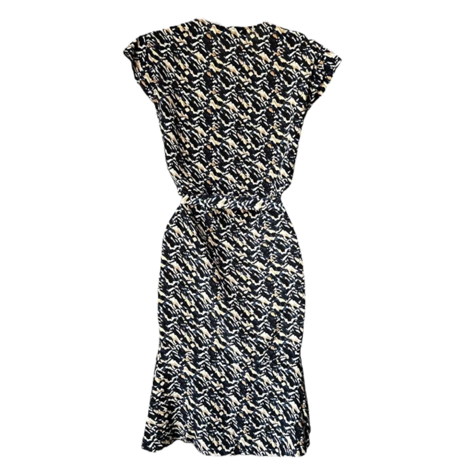 Saloni Silk Ruffle Button Mini Dress – Abstract Print, Belted, UK8 – pre-loved