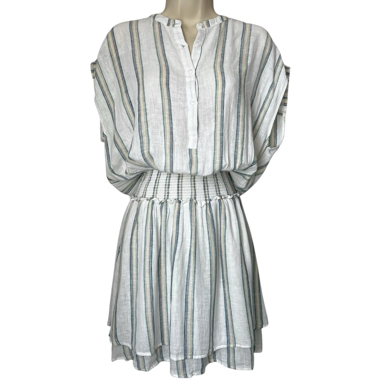 Rails Striped Linen Smocked Tiered Mini Dress – S