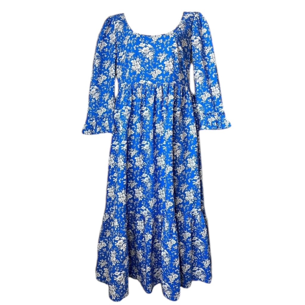 Pink City Prints Carys Prairie Midi Dress – Royal Blue Bouquet Floral, S