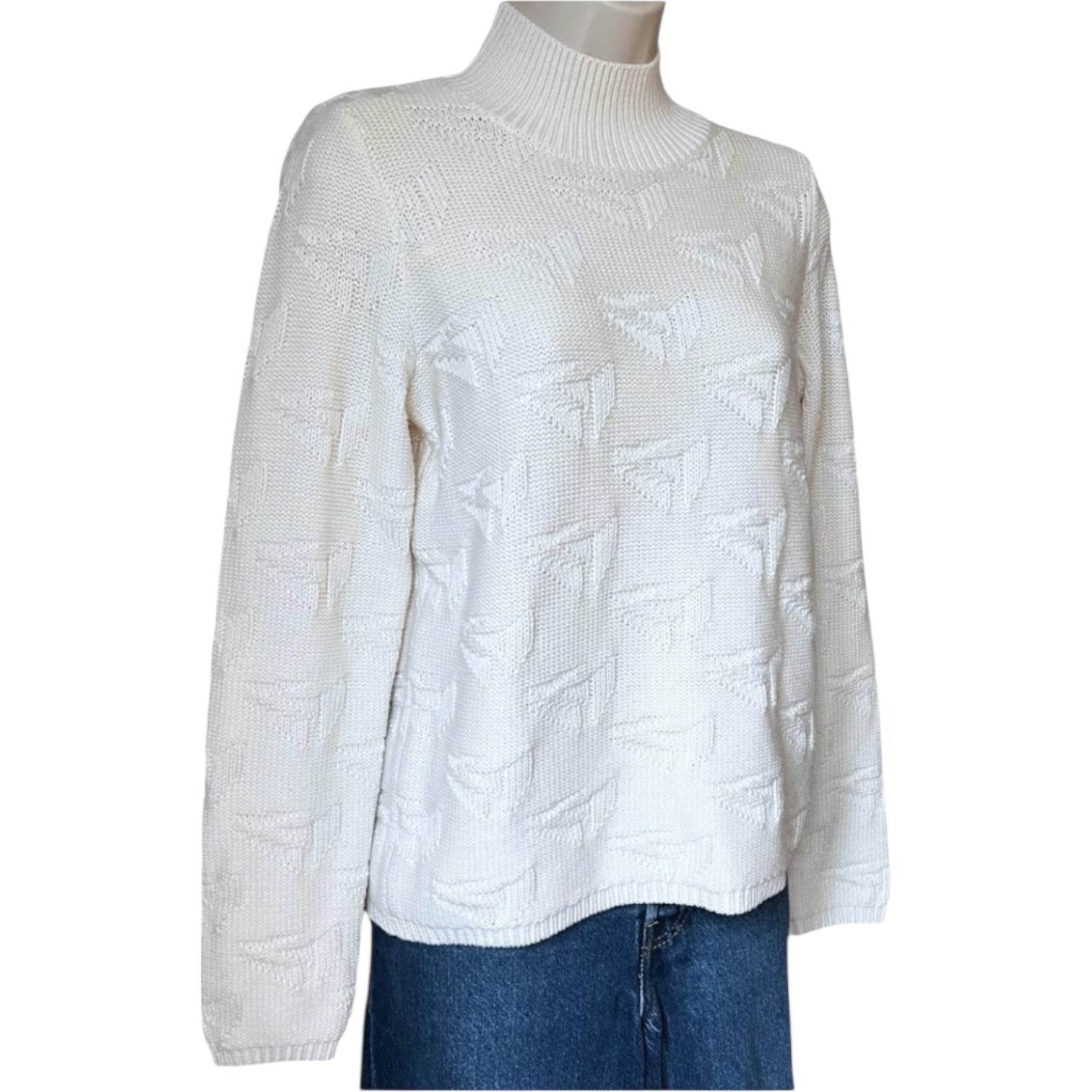 Jil Sander High Neck Wool Knit Jumper – Boat Motif, Ivory, Size S – pre-loved