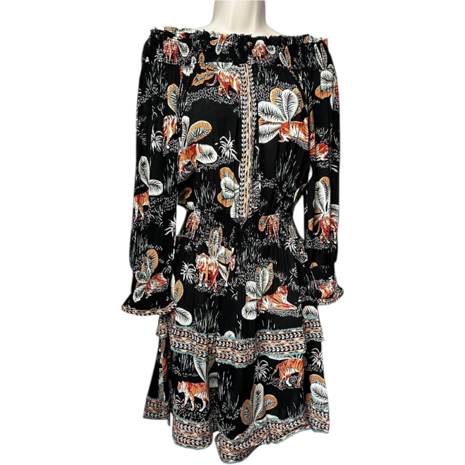 Poupette St Barth Off-Shoulder Mini Dress – Tiered, XS