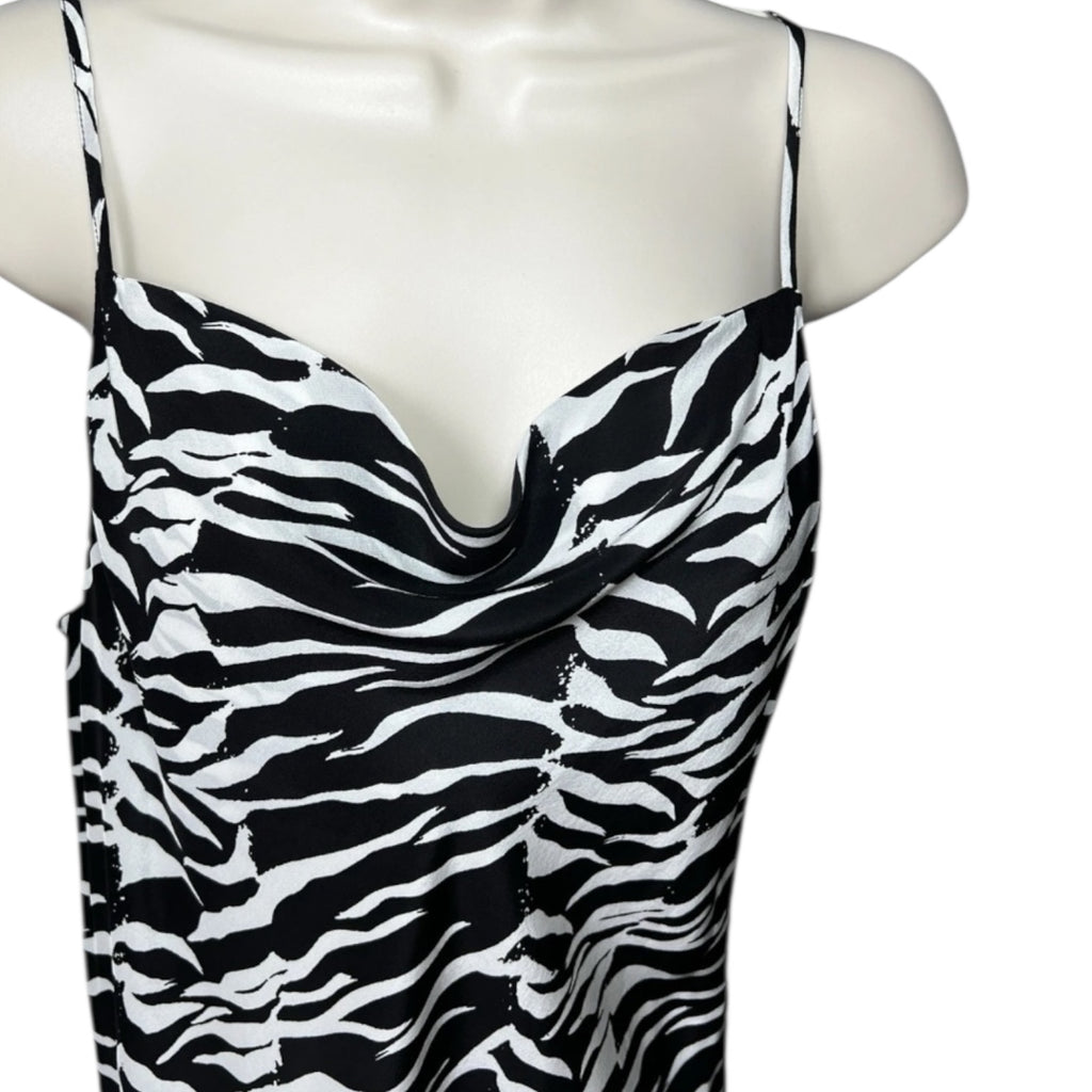 Rixo Zebra Print Silk Cowl Neck Slip Mini Dress - S