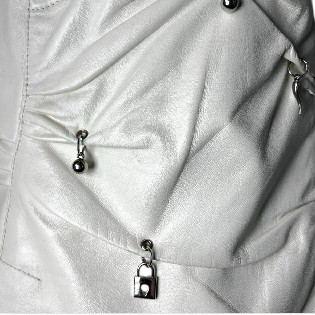 Vintage Moschino Leather Piercing Mini Skirt – White, UK10