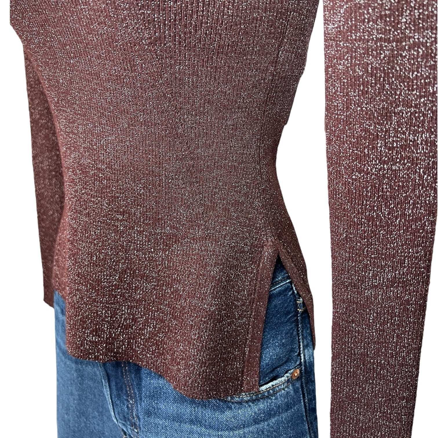 MaxMara Favella Ribbed Knit Jumper – Wine Metallic Thread, XS – pre-loved