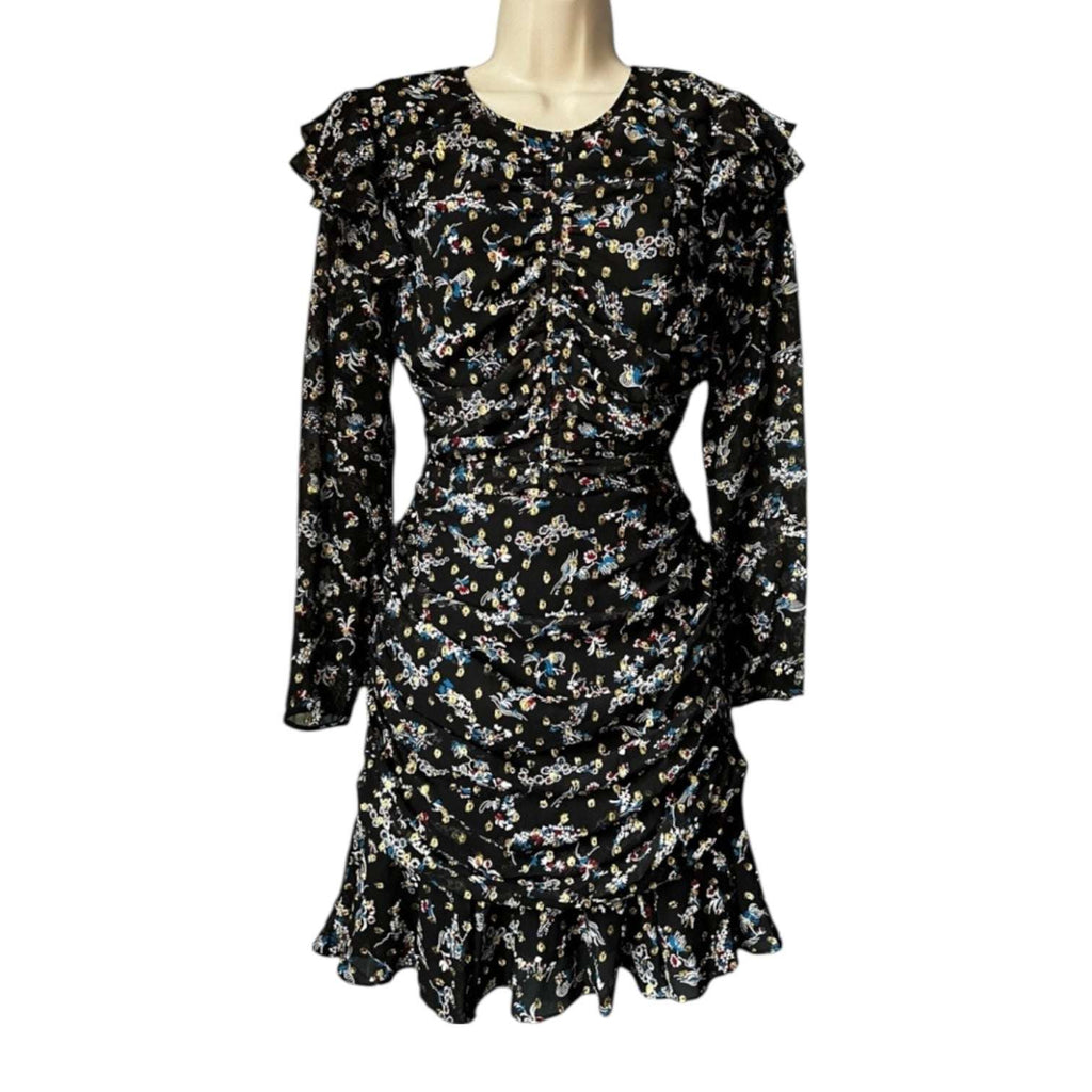 Veronica Beard Ruched Metallic Floral Dress – Mini, US4 – pre-loved