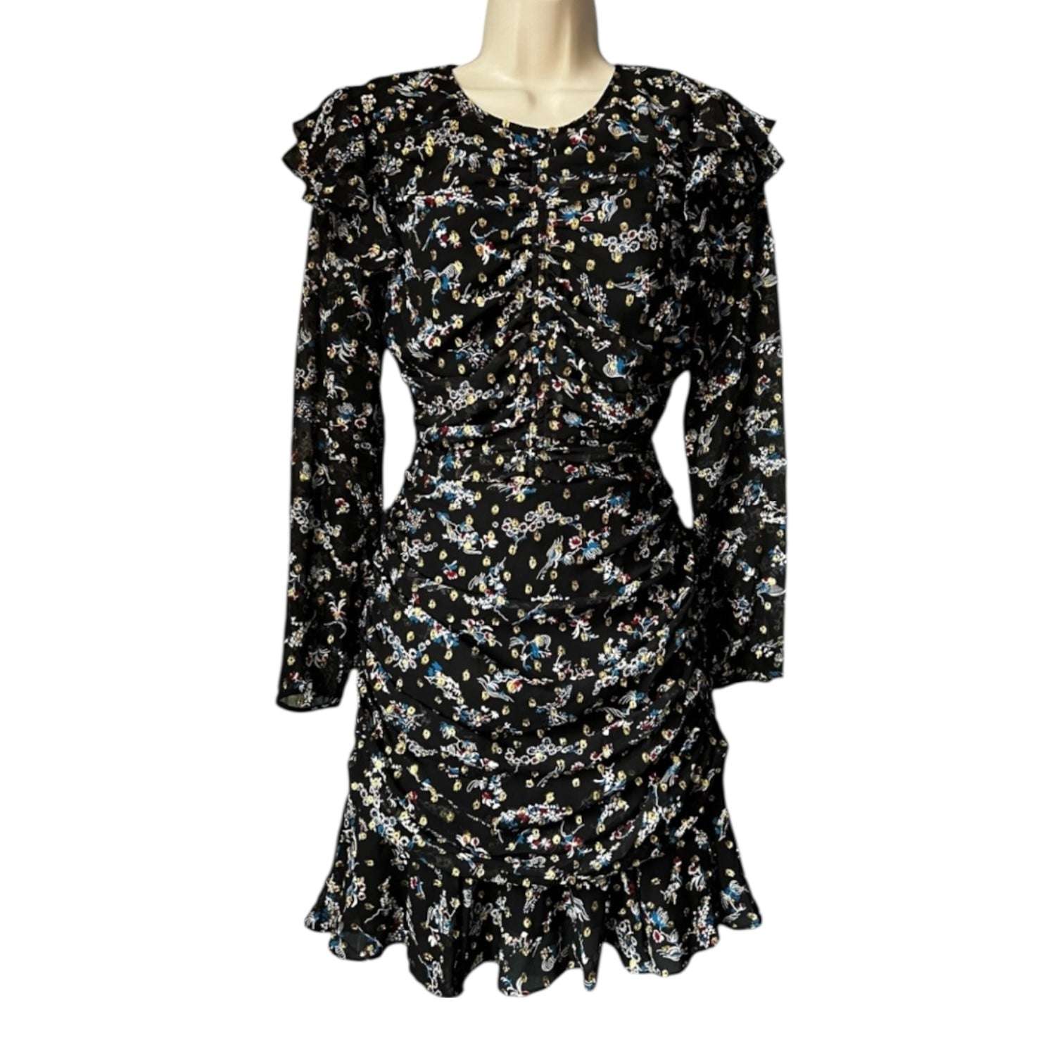 Veronica Beard Ruched Metallic Floral Dress – Mini, US4 – pre-loved