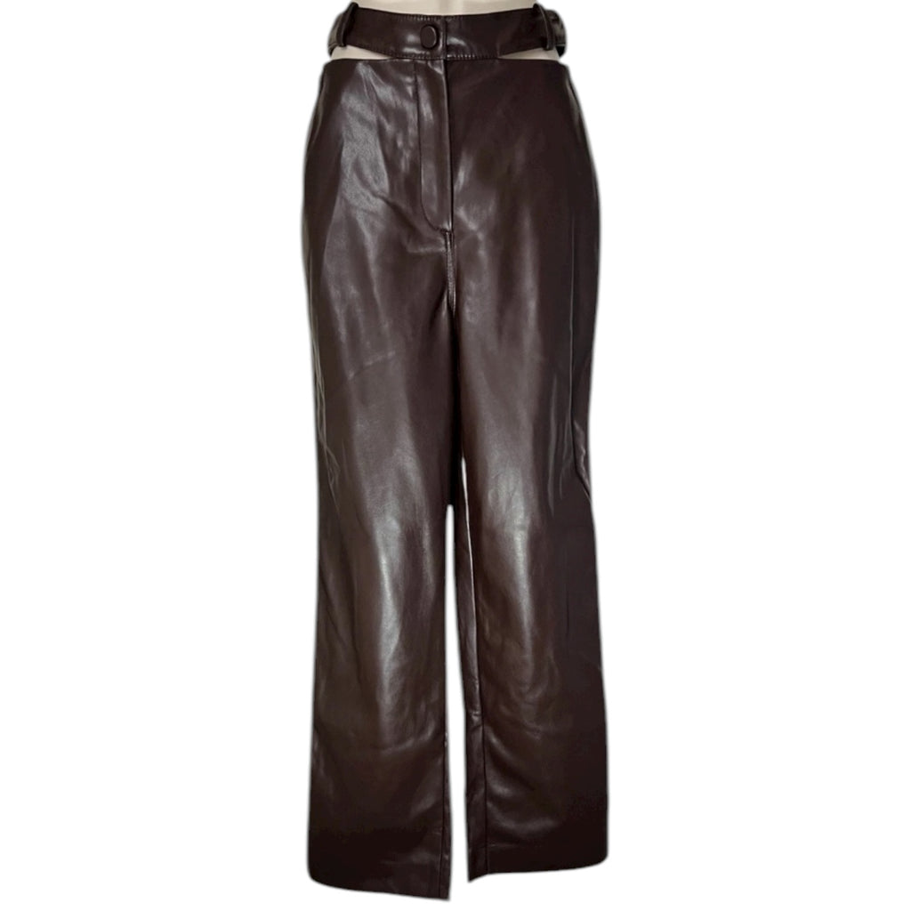 Simkhai Amelia Chocolate Vegan Leather Straight Leg Pants – US0