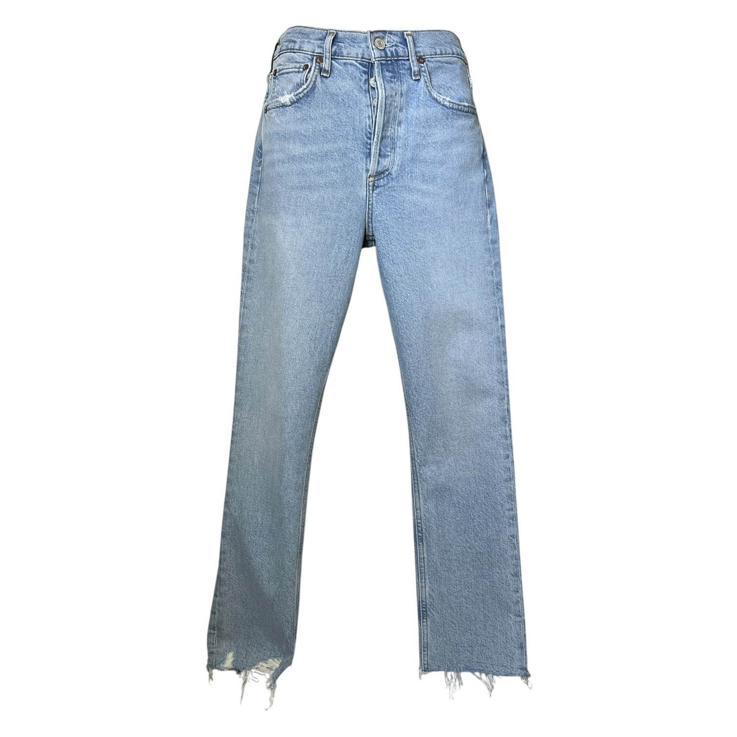 Agolde Riley Crop High Rise Straight Jeans – Distressed Raw Hem, Bitter, Size 24 – pre-loved