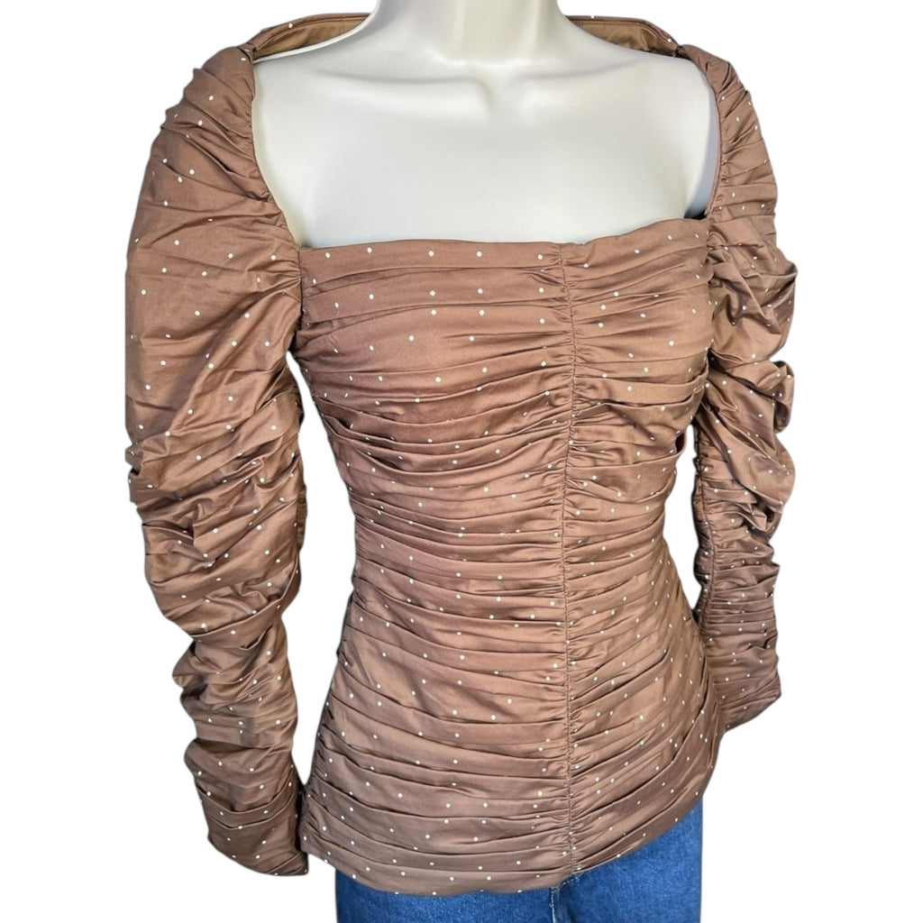 Tove Lily Polka Dot Cotton Blouse – Square Neck, Ruched, FR34 (UK6)