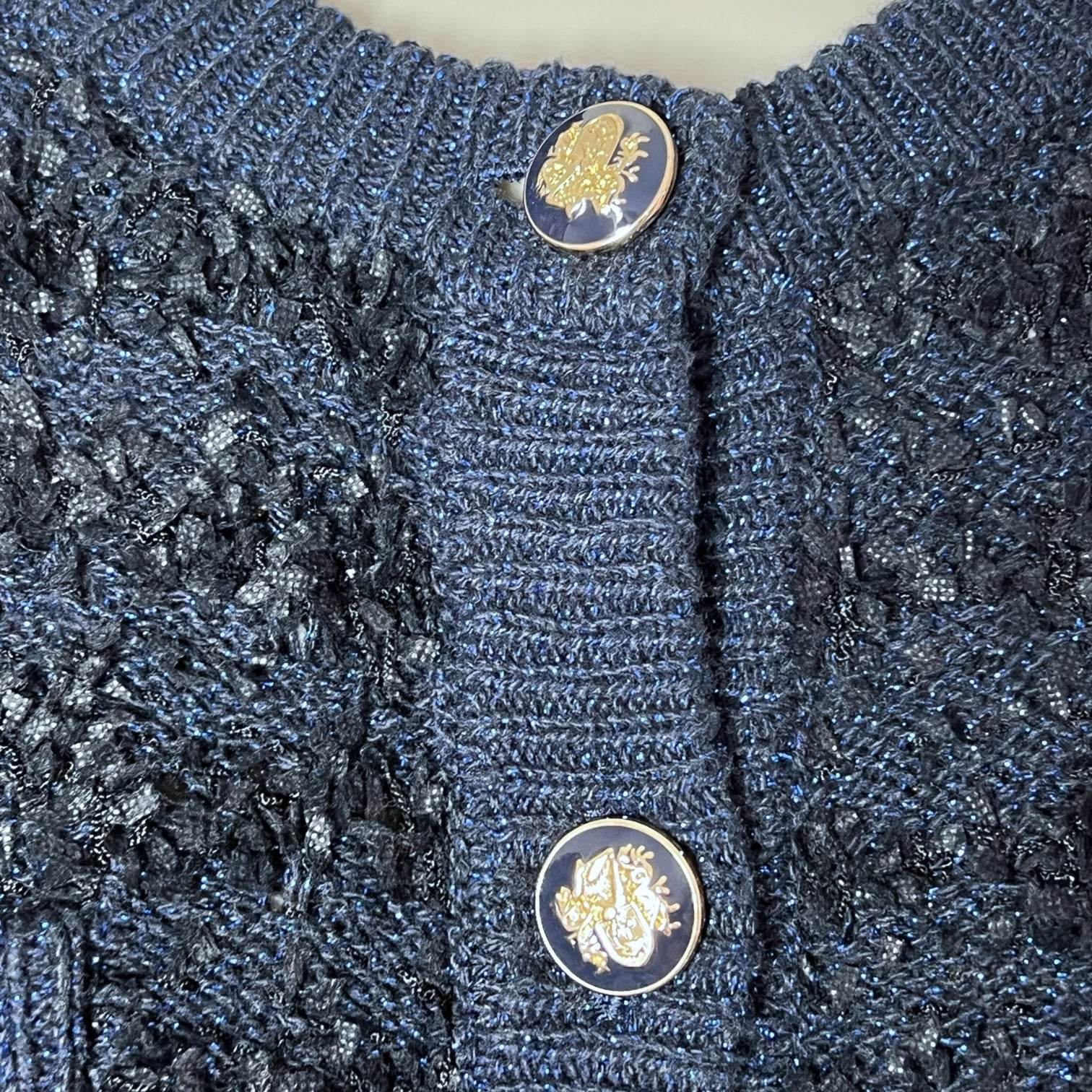 L.K. Bennett ‘Clyde’ Tweed Cardigan – Black/Navy, Size S – pre-loved