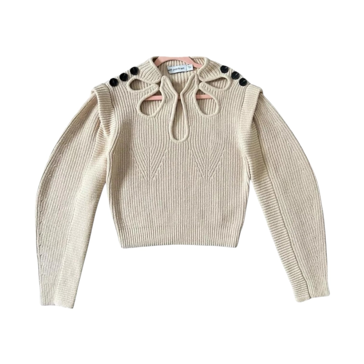 Self-Portrait Cut-Out Petal Knit Jumper – Cropped Style, Beige, Size L – pre-loved