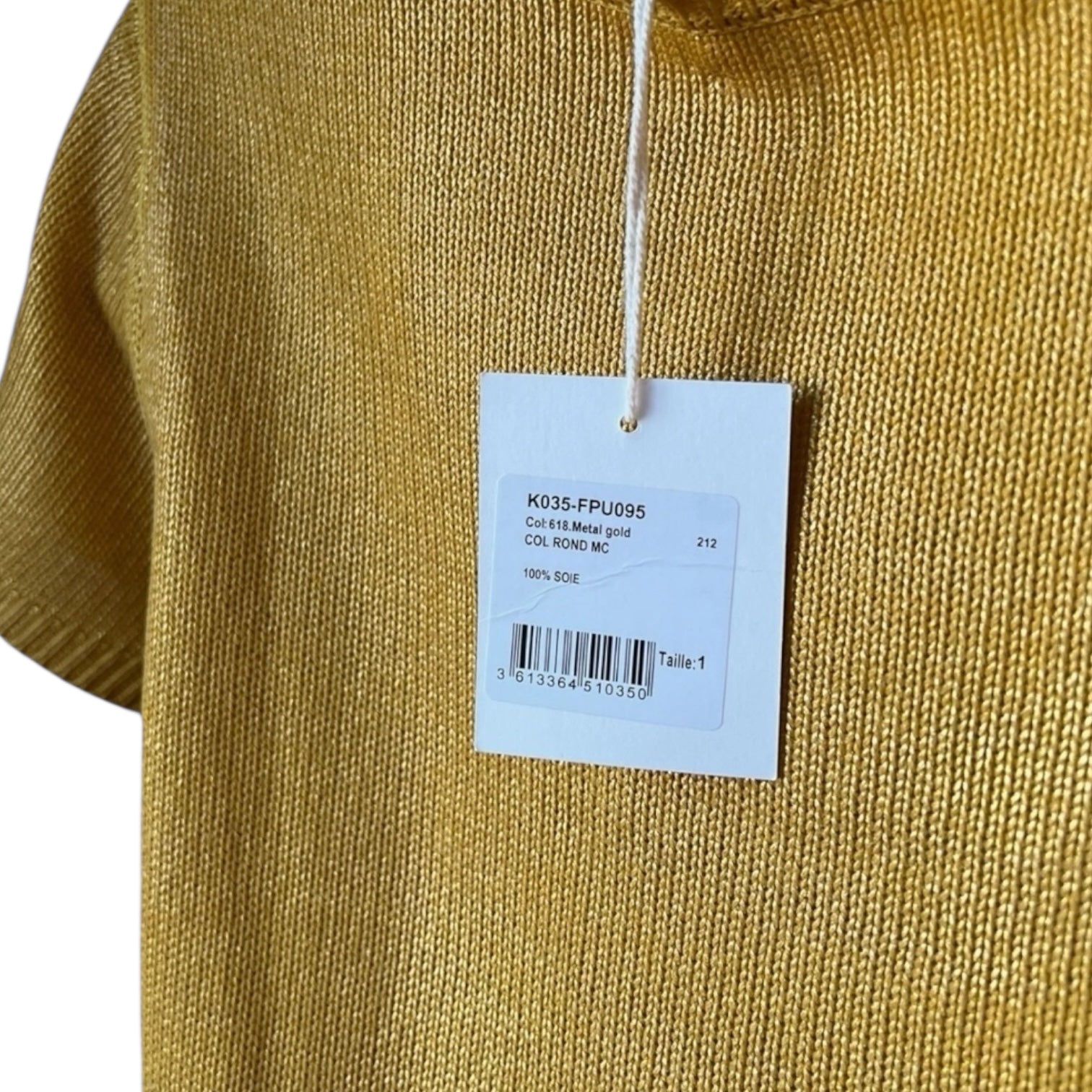 Majestic Filatures Gold Silk Knit Metallic T-Shirt Jumper – Sz 1 (S)