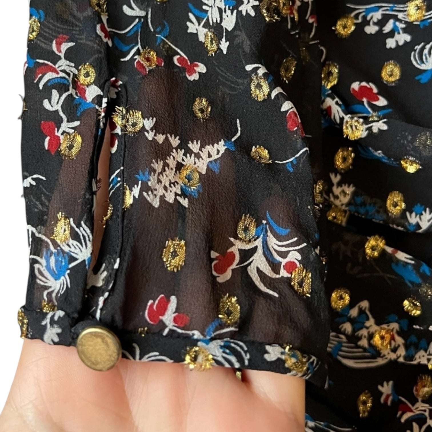 Veronica Beard Ruched Metallic Floral Dress – Mini, US4 – pre-loved