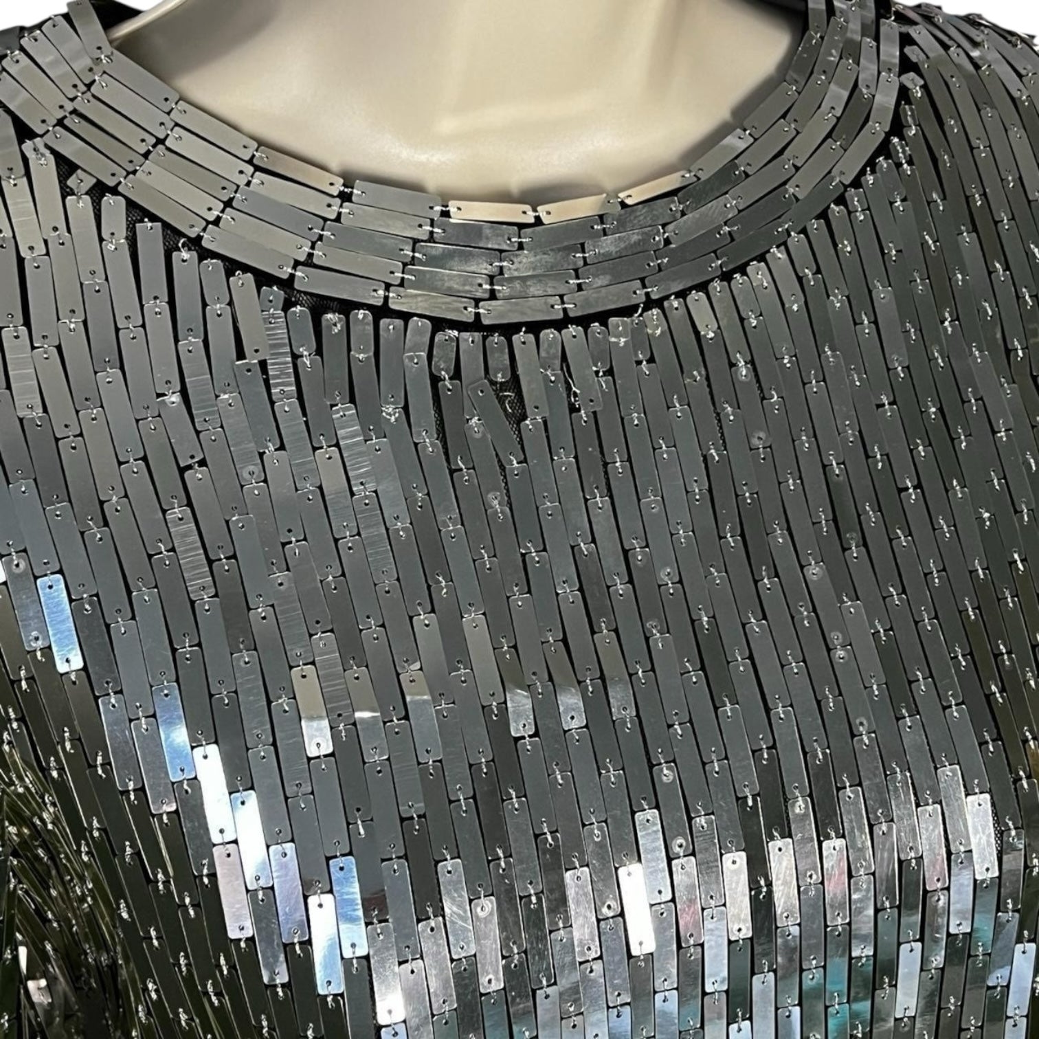 Off-White Sequin Embellished Long Sleeve Top – Silver, IT42