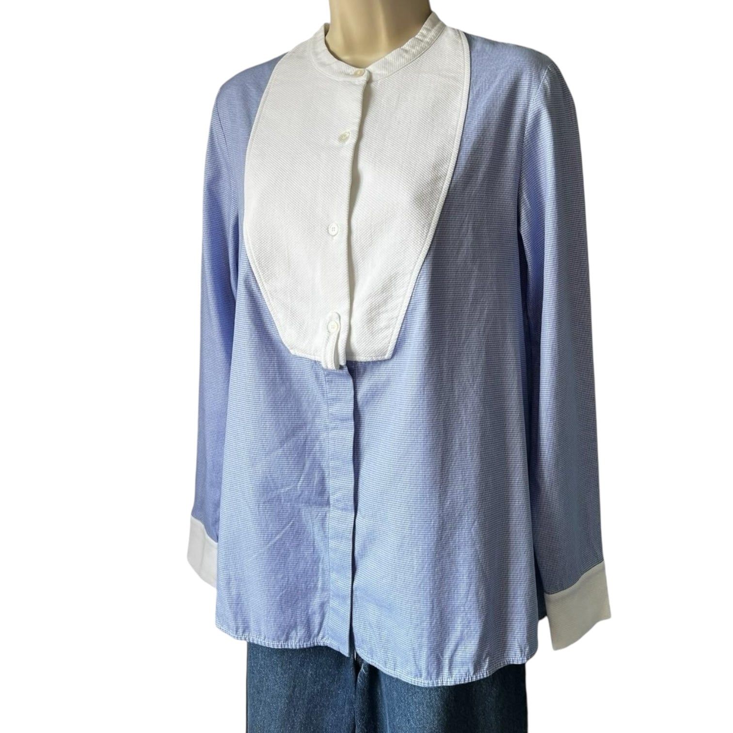 Stella McCartney Houndstooth Cotton Button Shirt – Retro Bib Front Wrap-Back, IT38