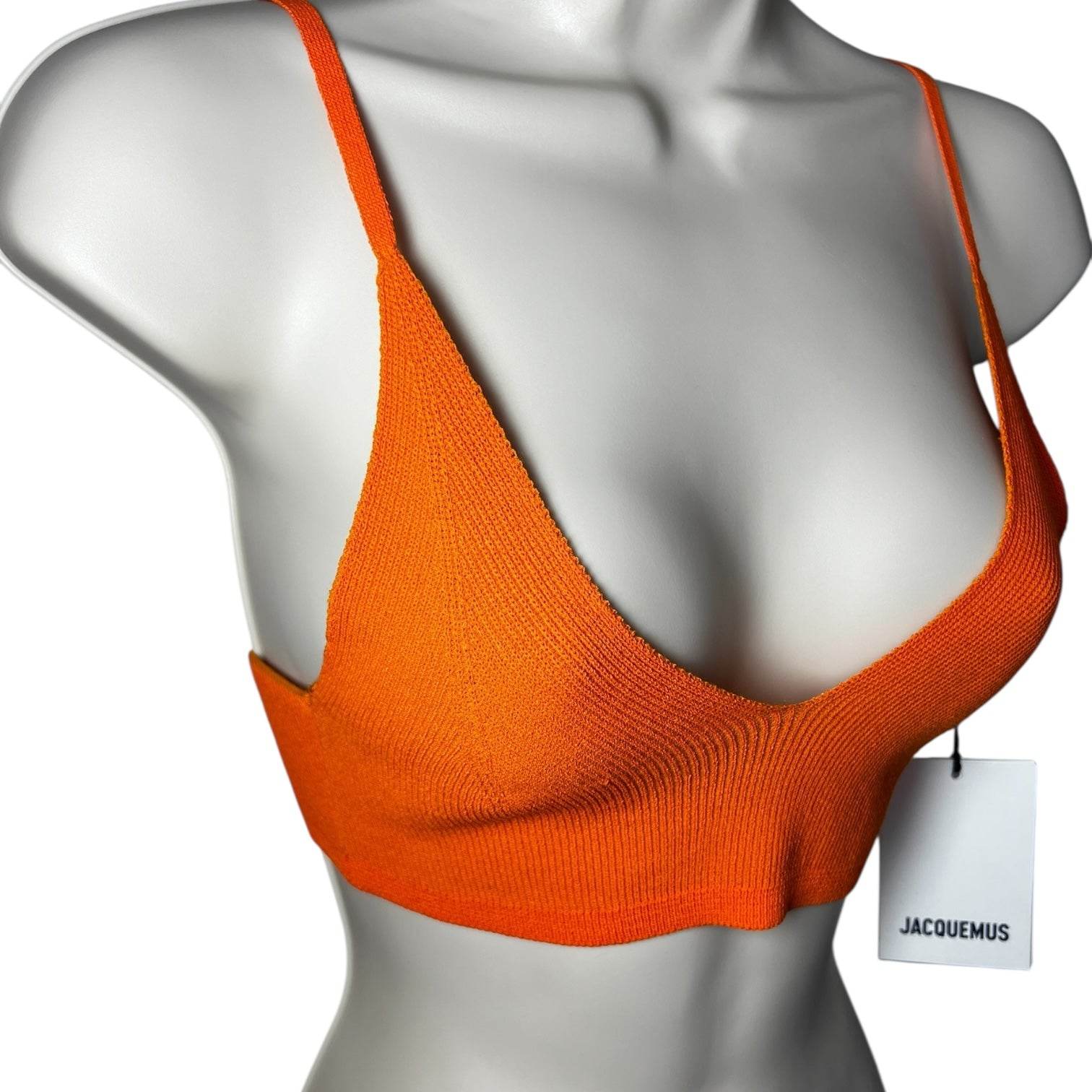 Jacquemus Ribbed Knit Bralette – Orange Cropped Top, L – pre-loved