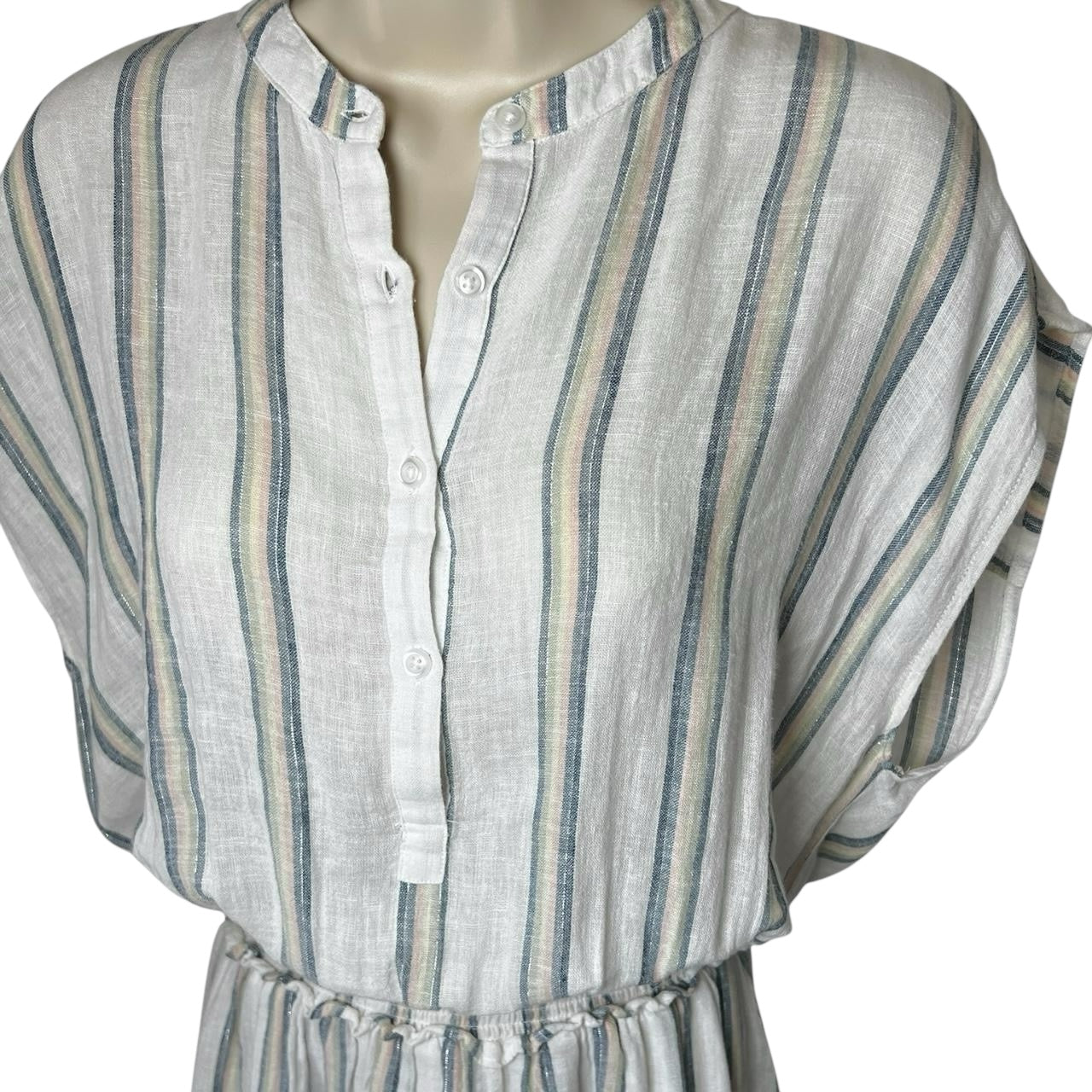 Rails Striped Linen Smocked Tiered Mini Dress – S