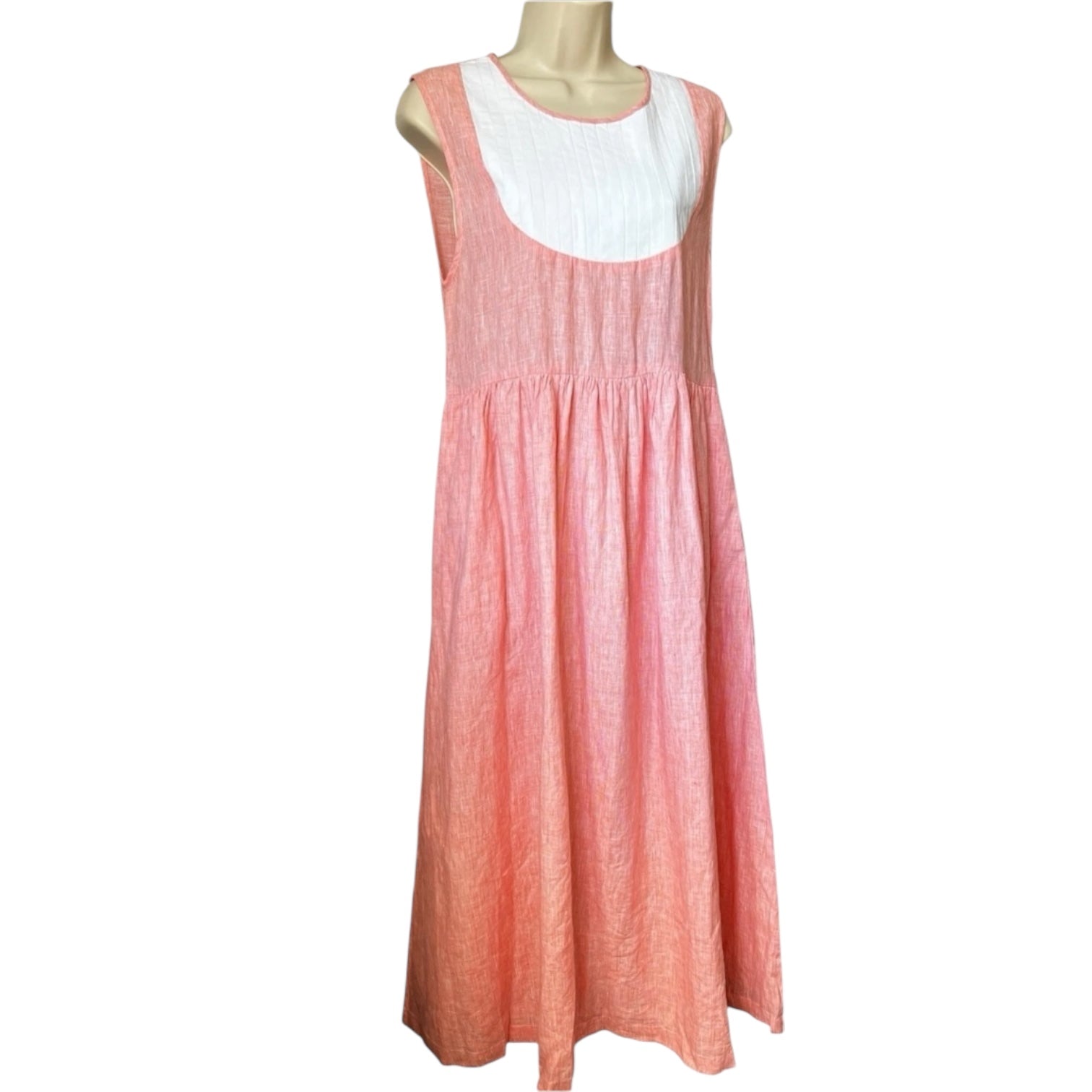 Seraphina Capri Linen Midi Dress – Bib Style, Coral, S